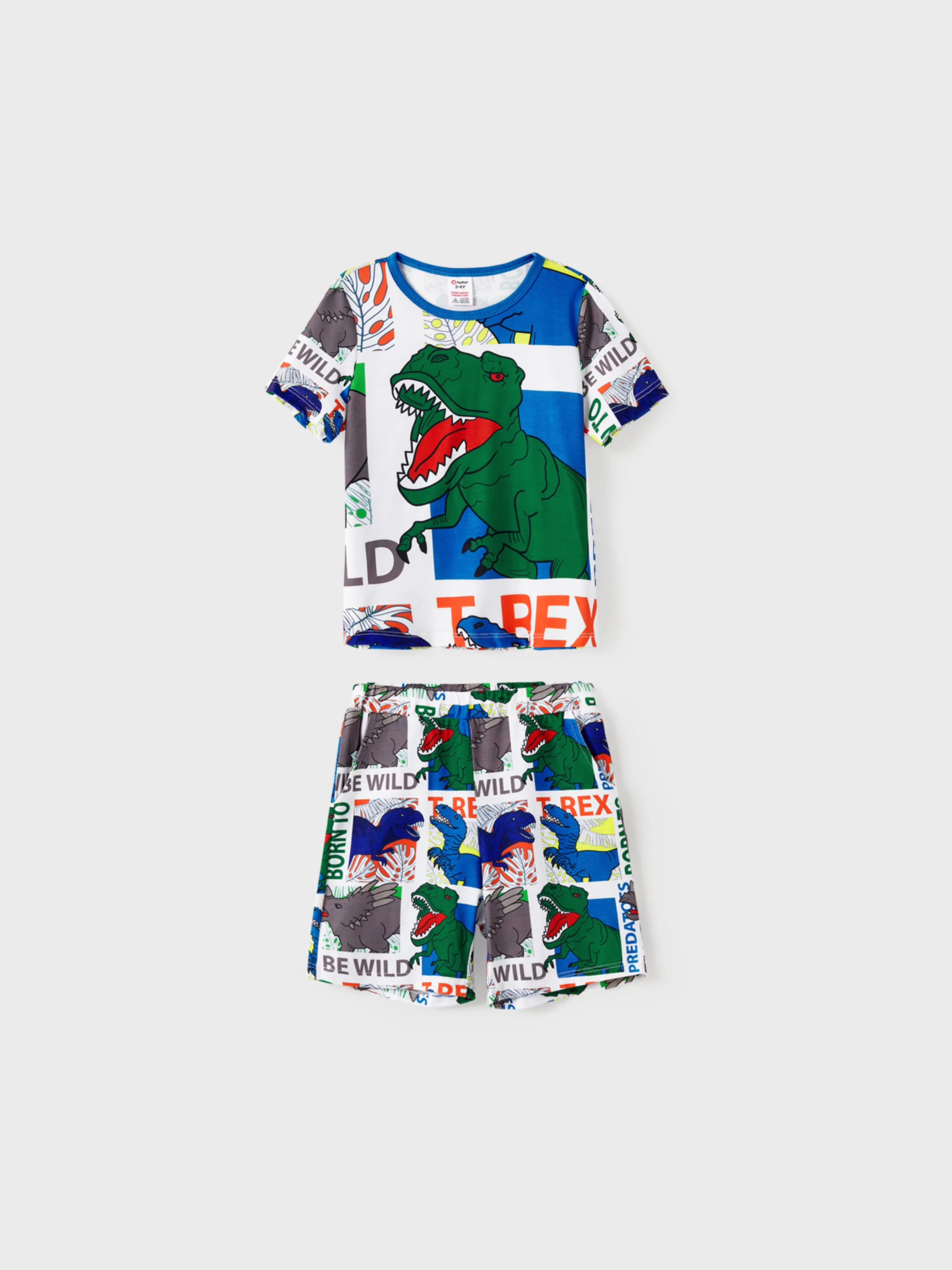

Family Matching T-REX Short-Sleeve Tee and Allover Dinosaur Shorts Pajamas Sets (Flame Resistant)