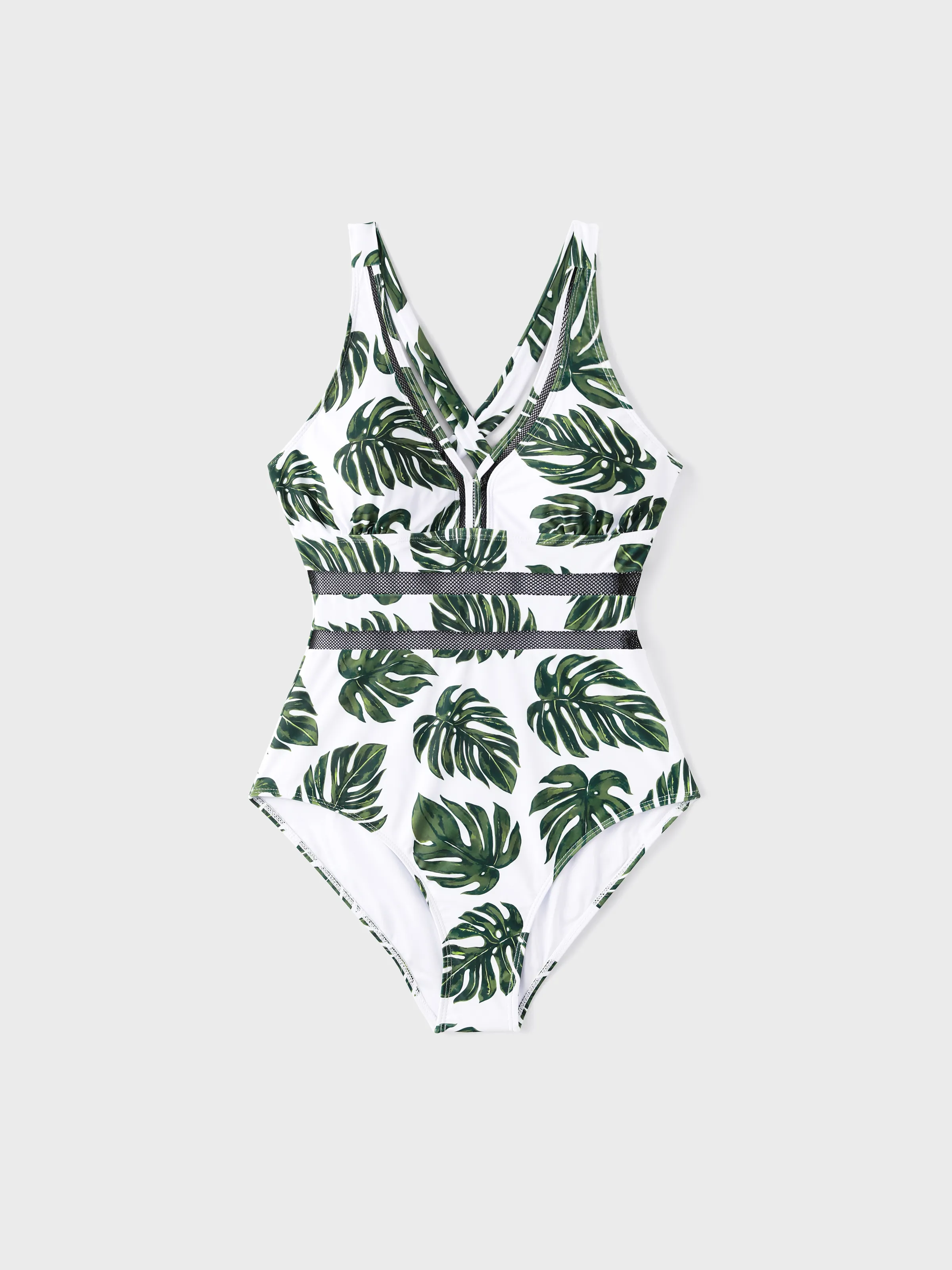 

Family Matching Leaf Pattern Drawstring Swim Trunks or Cross Back Swimsuit