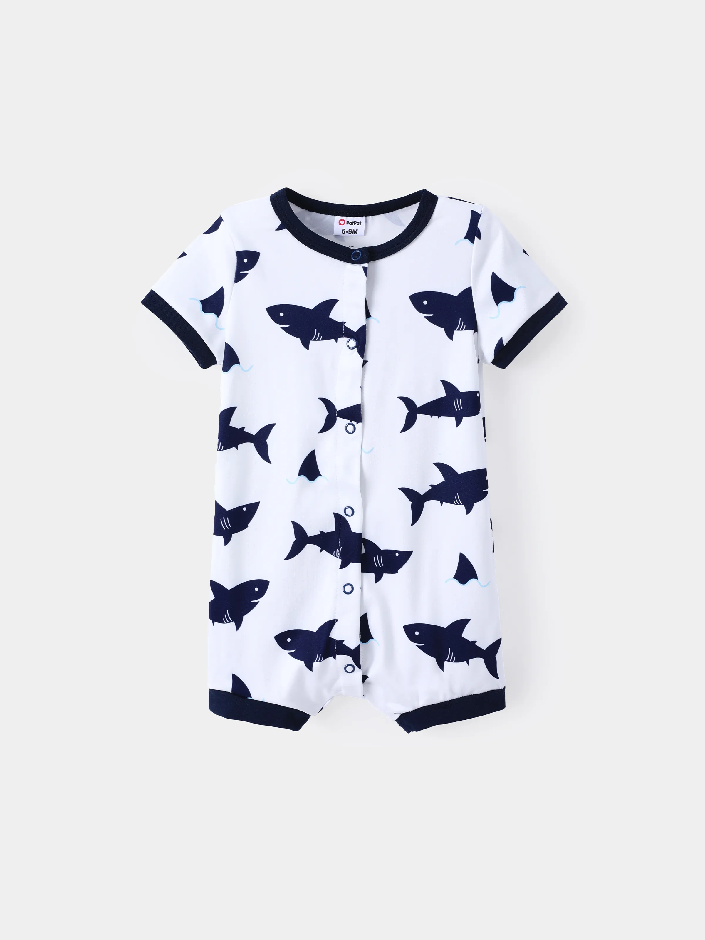 

Baby Boy Print/Striped Short-sleeve Snap Romper