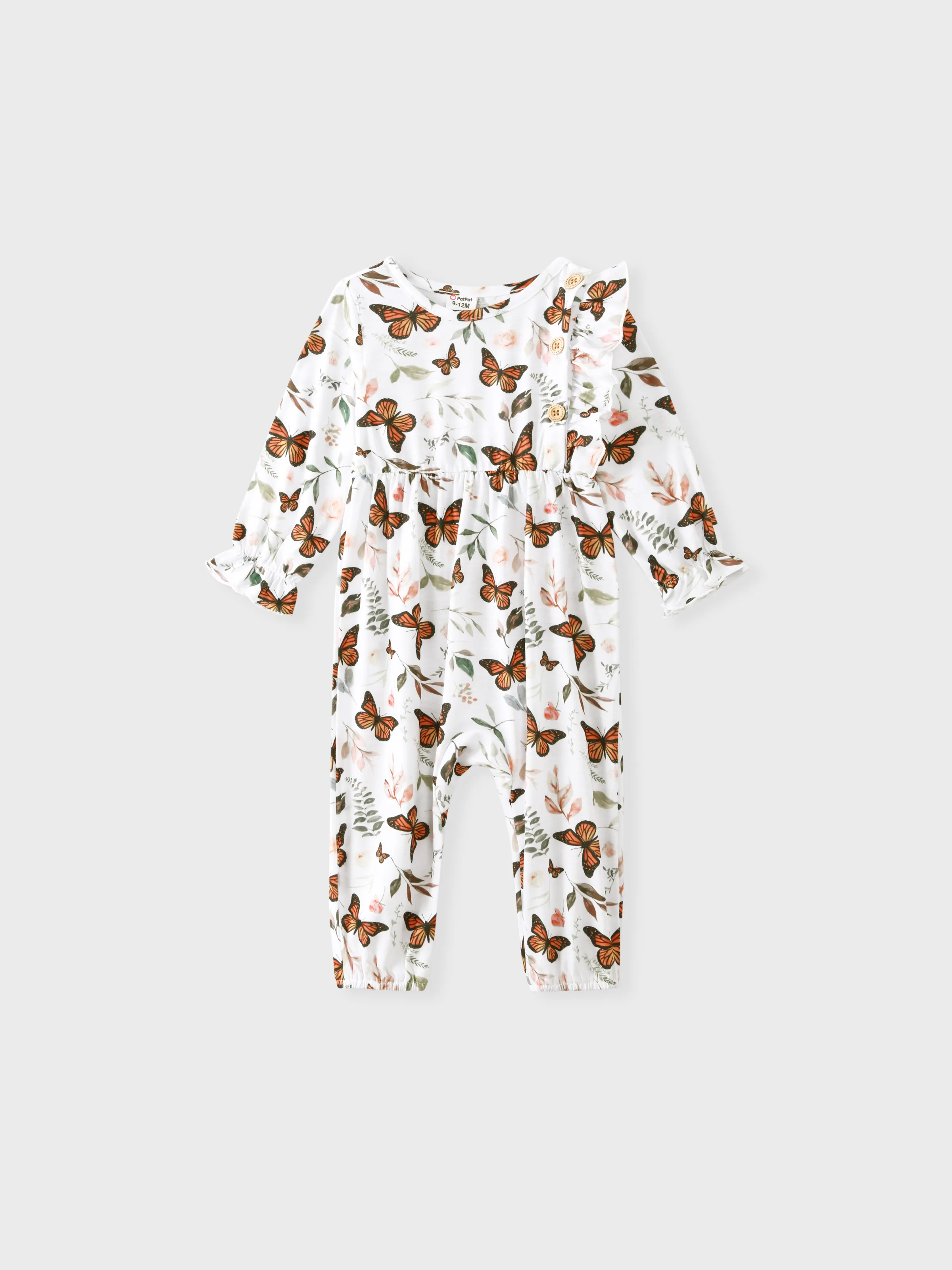 

BABY GIRL Sweet Butterfly/Solid color/Floral print Jumpsuit, Soft Ruffle Edge, 1 Piece, Medium Thickness, Polyester Spandex