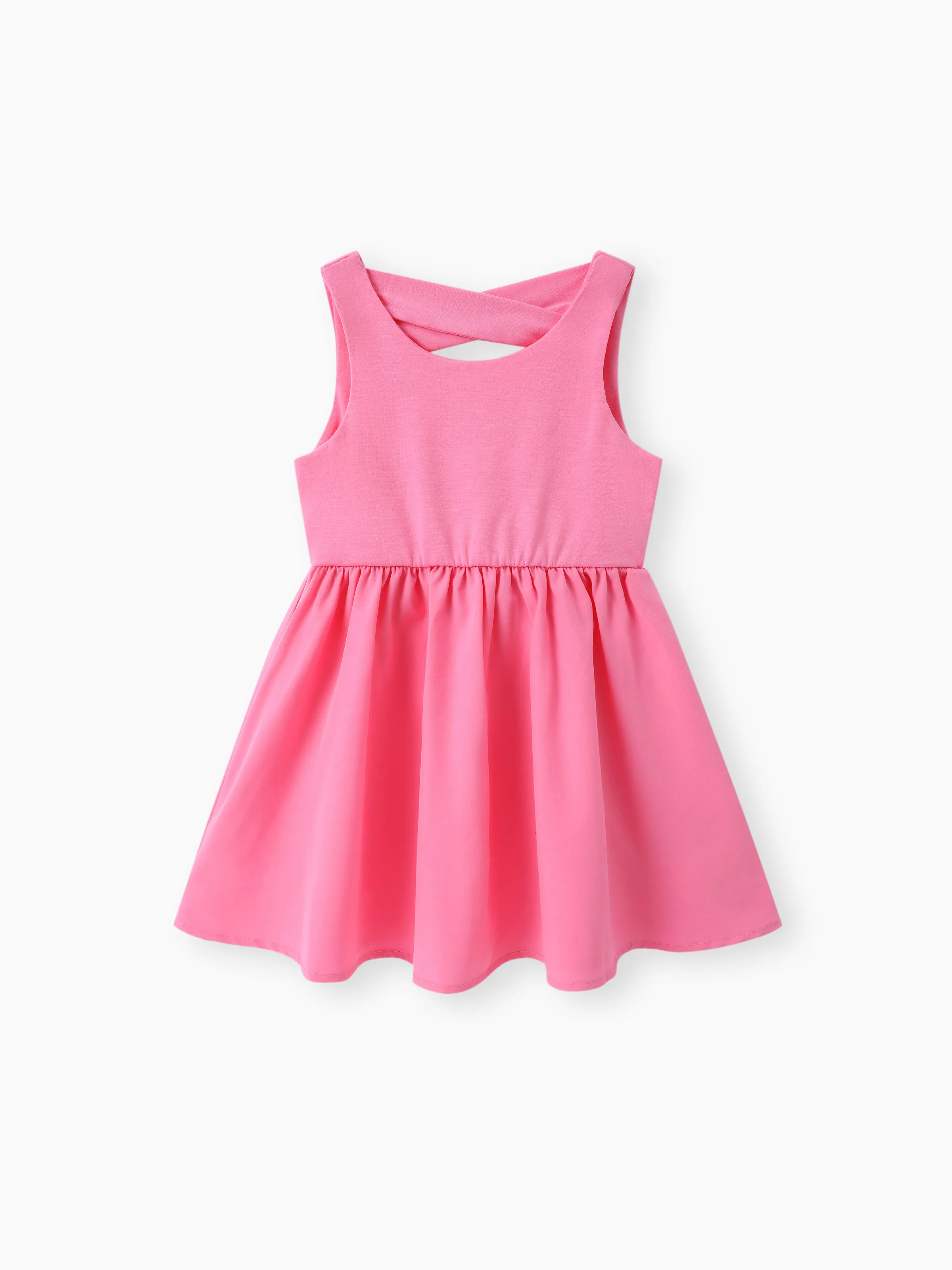 Toddler Girl Solid Color Backless Crisscross Sleeveless Dress