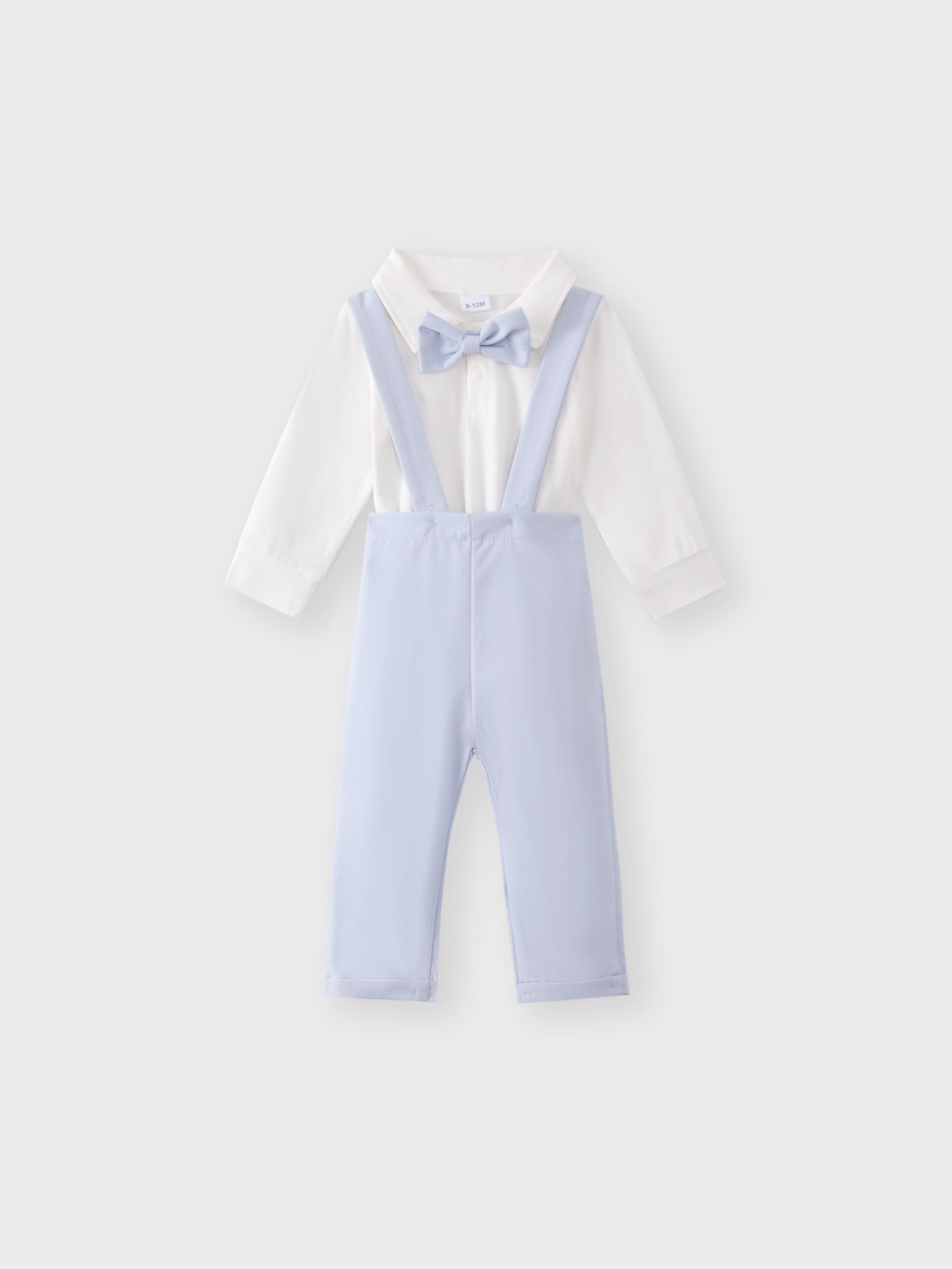 

2pcs Baby Boy 95% Cotton Long-sleeve Gentleman Bow Tie Romper and Overalls Set