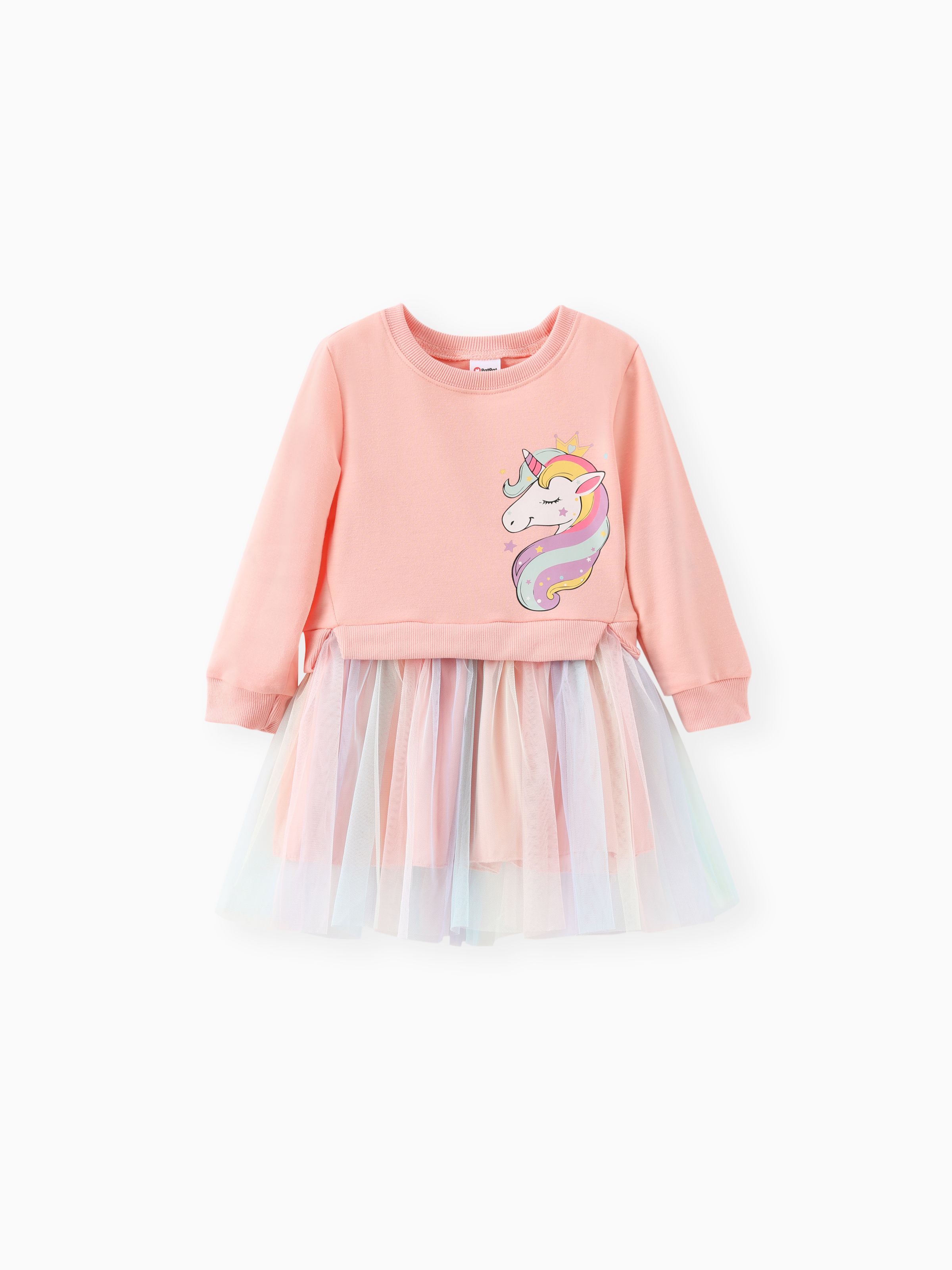 

Toddler Girl Sweet Faux-two Unicorn Print Mesh Splice Fairy Dress