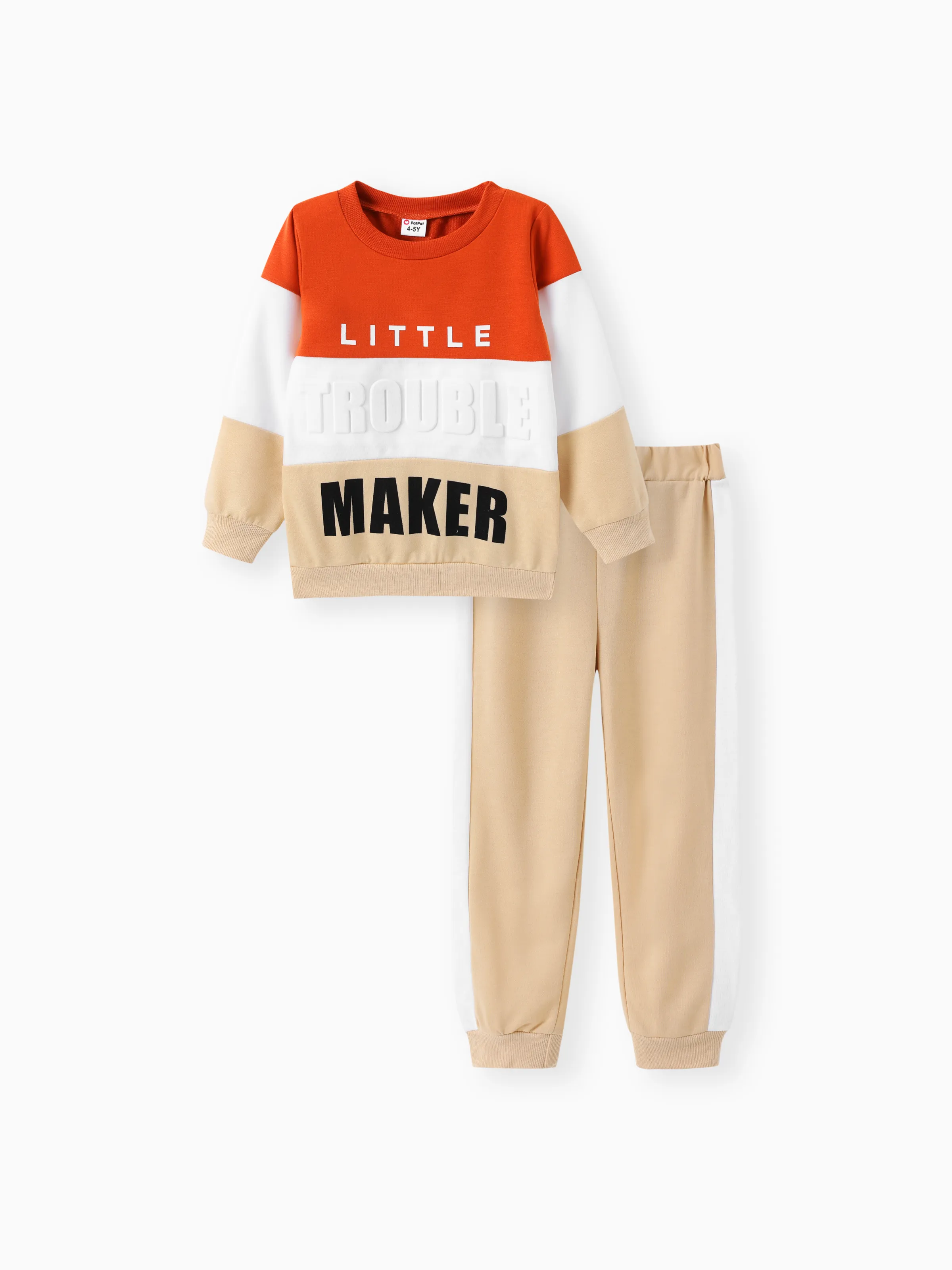 

2pcs Toddler Boy Trendy Letter Print Colorblock Sweatshirt and Pants Set