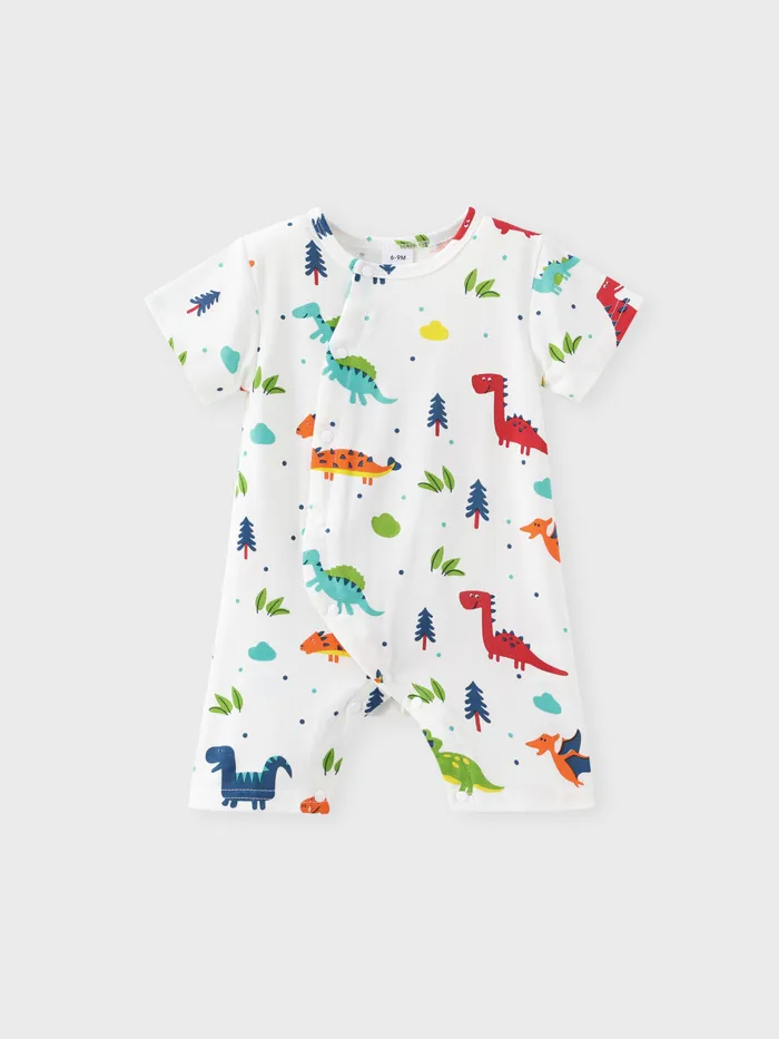 100% Cotton Dinosaur Print Short-sleeve Grey Baby Romper