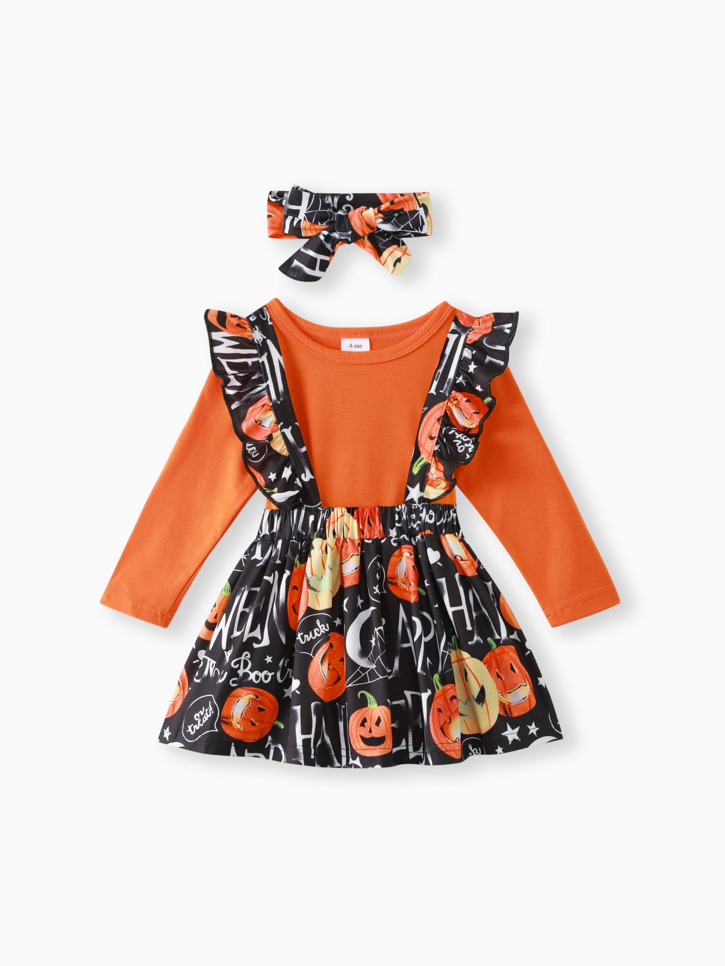 

2pcs Halloween Style Pumpkin Print Long-sleeve Orange Baby Set
