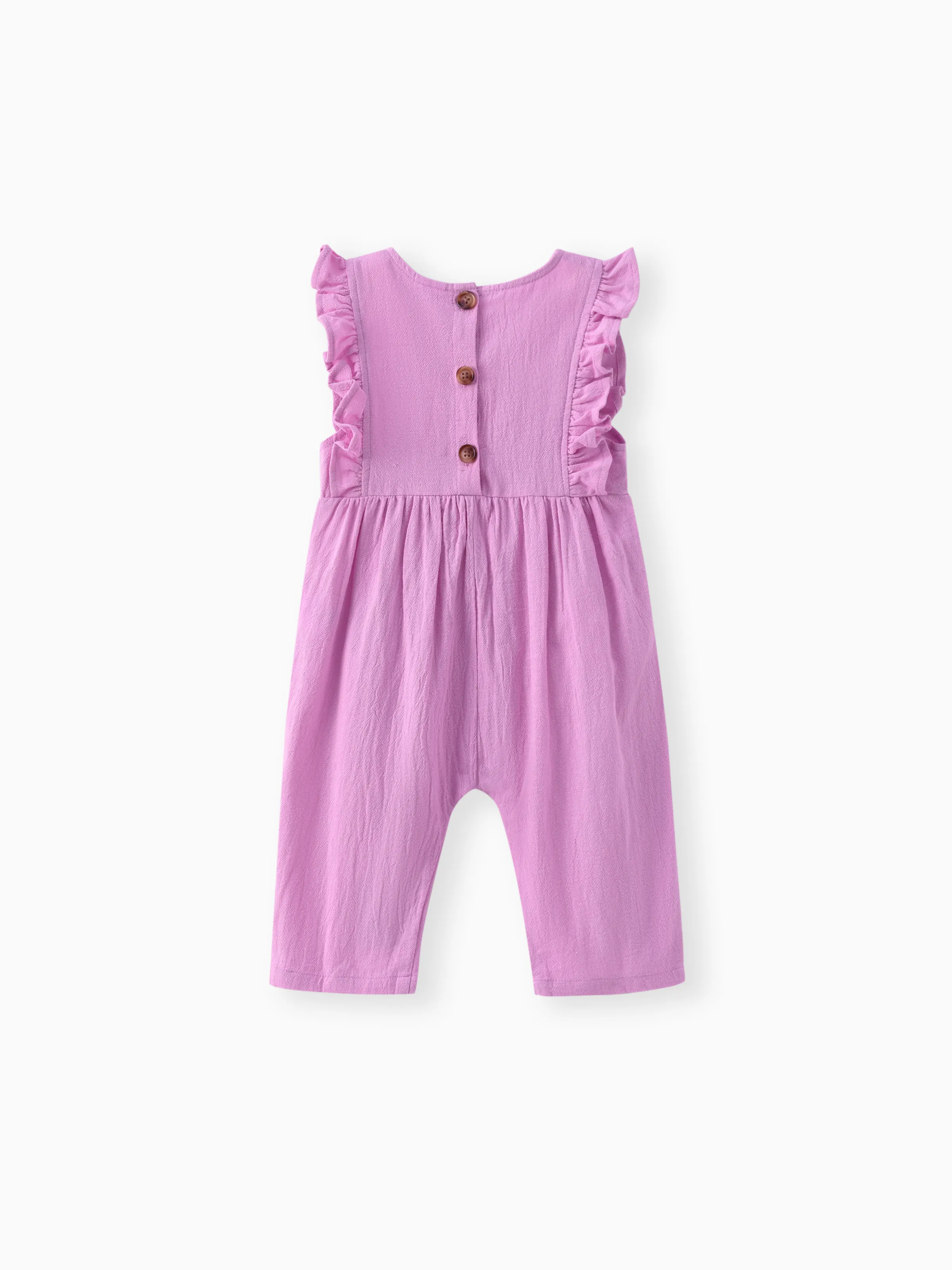 

Solid Ruffle Decor Sleeveless Baby Loose fit Jumpsuit