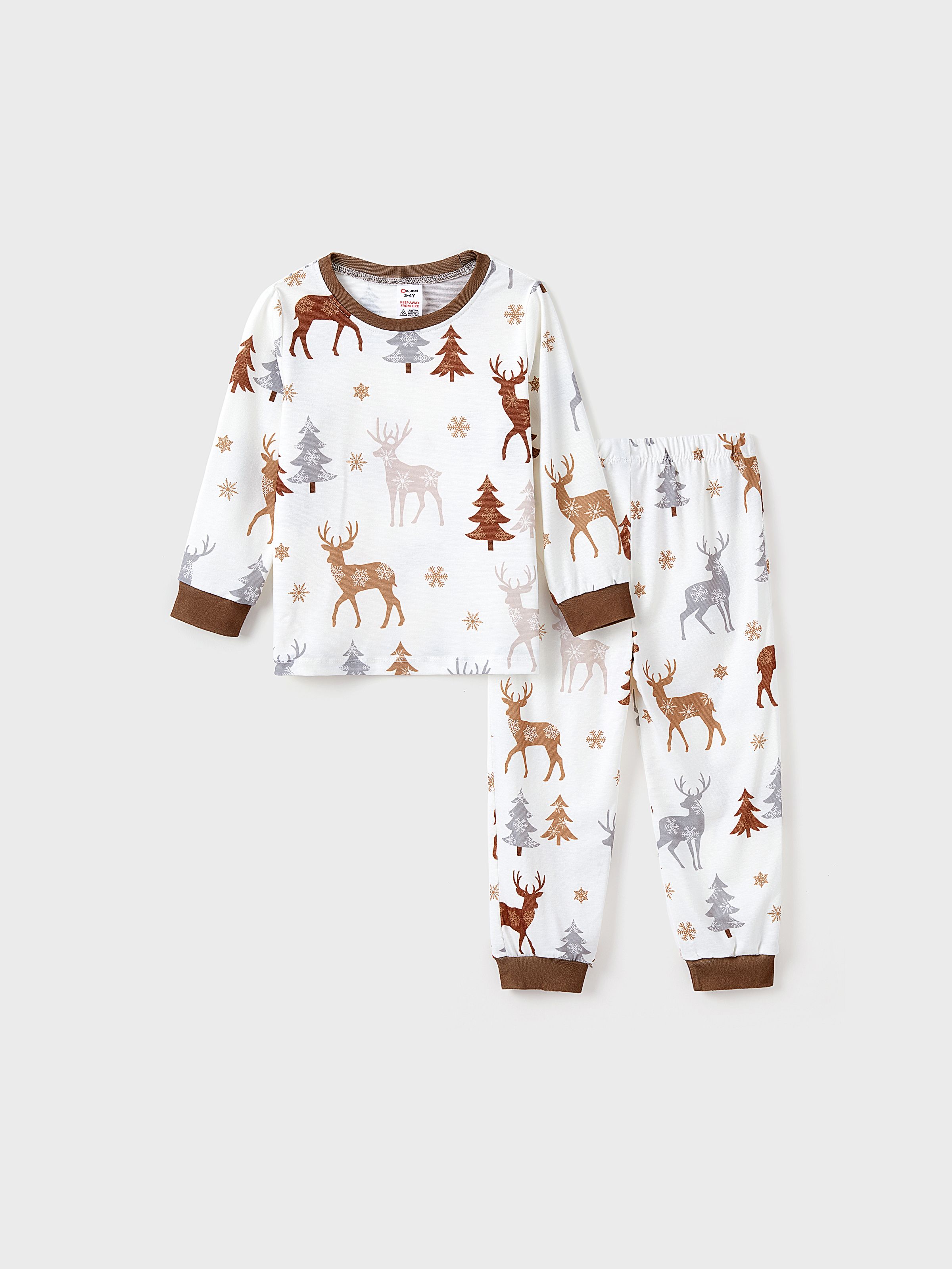 

Christmas Family Matching Reindeer&Trees Print Long-sleeve Pajamas Sets(Flame resistant)