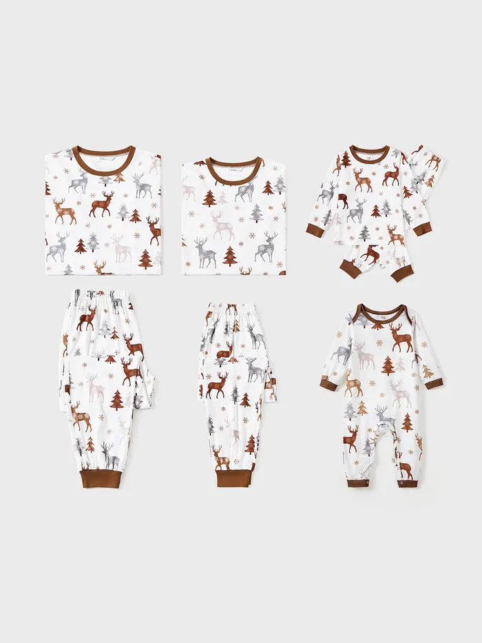 Christmas Family Matching Reindeer&Trees Print Long-sleeve Pajamas Sets(Flame resistant) 
