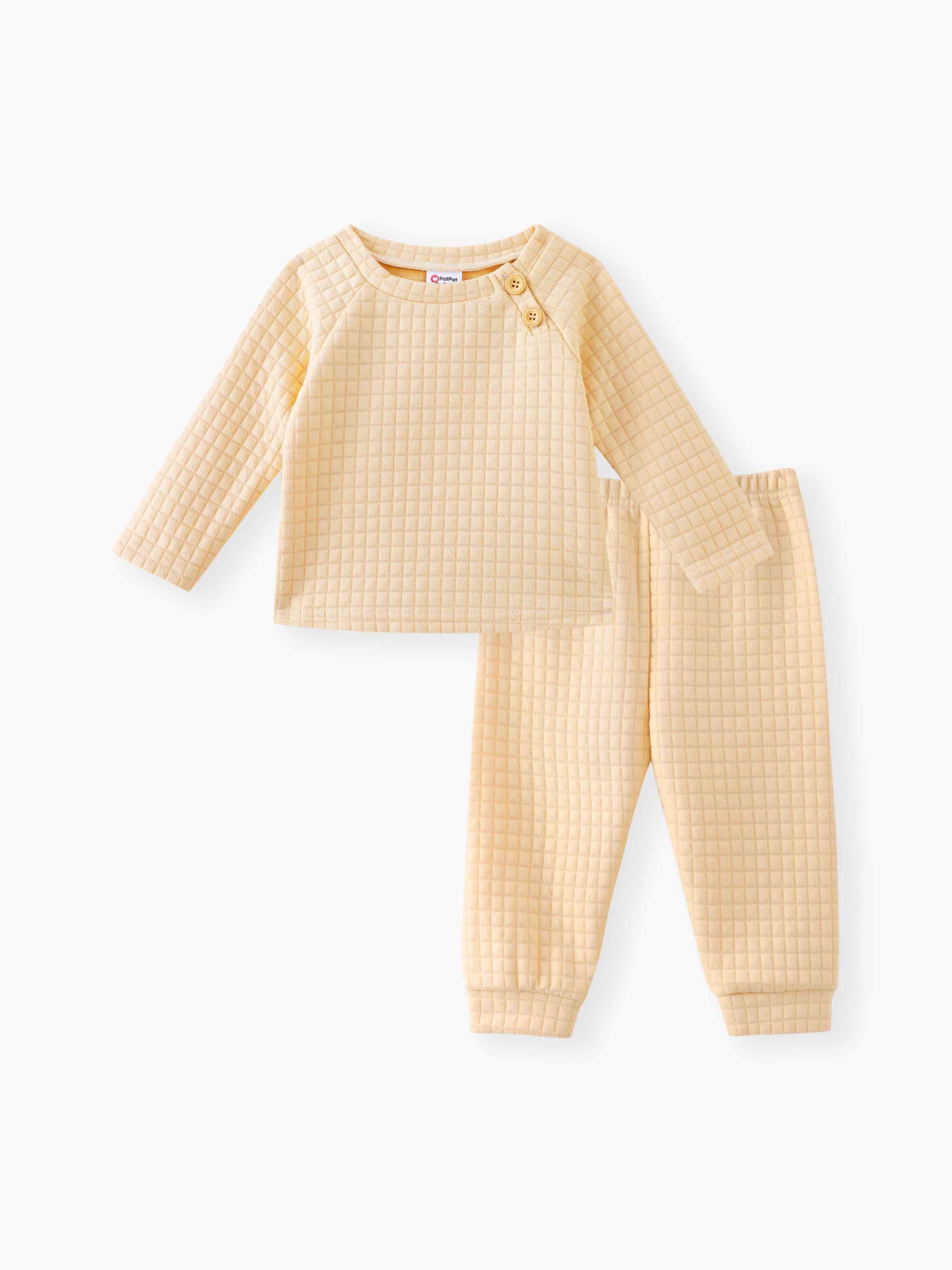 

2pcs Baby Boy/Girl Solid Textured Long-sleeve Top and Trousers Set