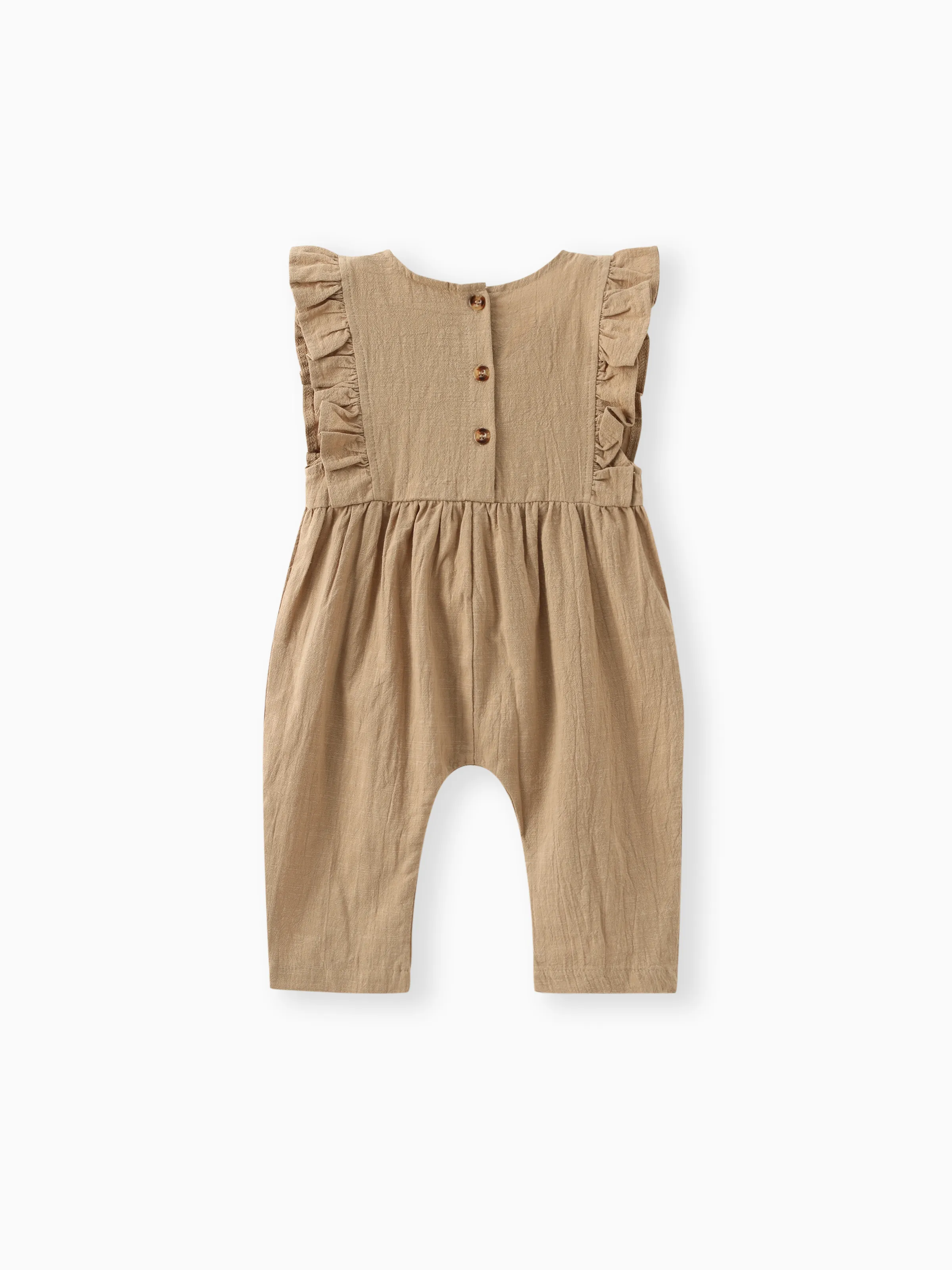 

Solid Ruffle Decor Sleeveless Baby Loose fit Jumpsuit