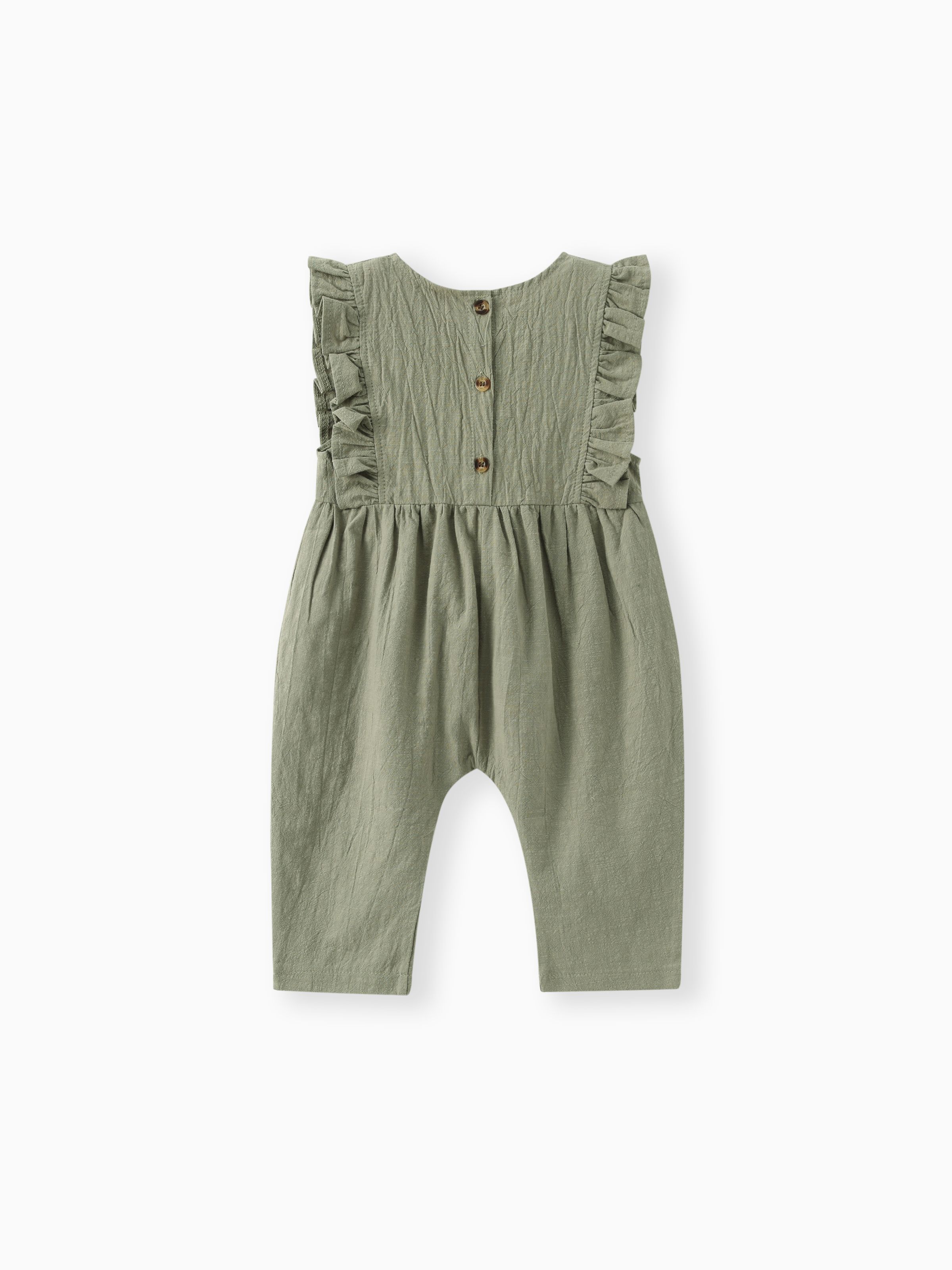 

Solid Ruffle Decor Sleeveless Baby Loose fit Jumpsuit