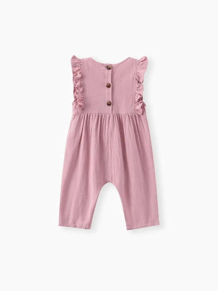Solid Ruffle Decor Sleeveless Baby Loose fit Jumpsuit