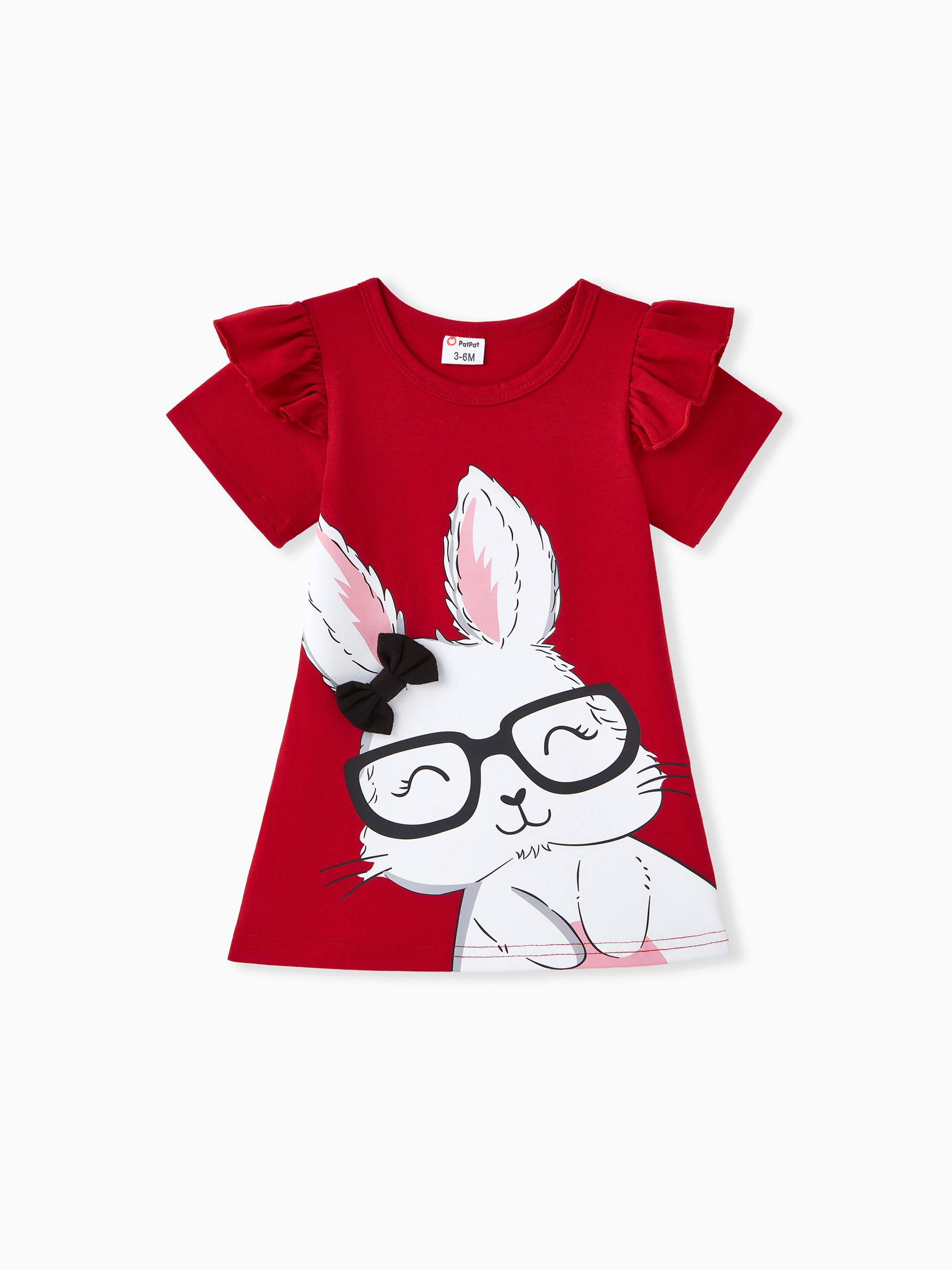 

Baby Girl Rabbit Print Flutter-sleeve T-shirt Dress