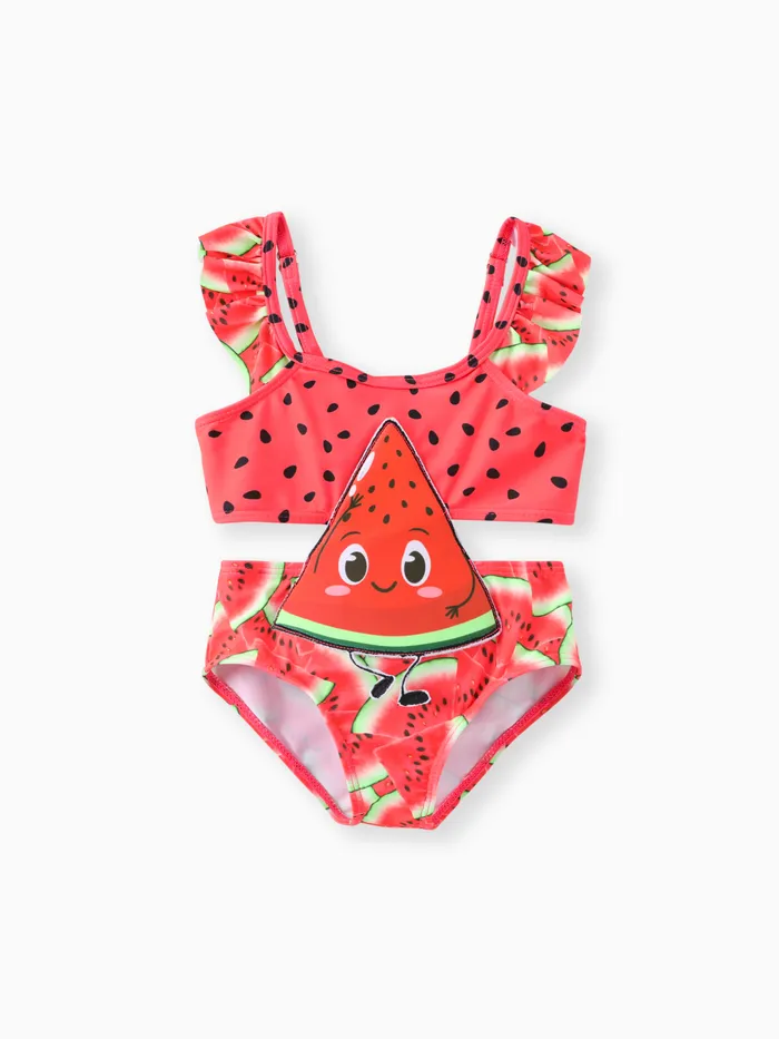 西瓜超觸感兒童泳衣 - 1 件式，聚酯 - 彈性纖維混紡，合身版型。