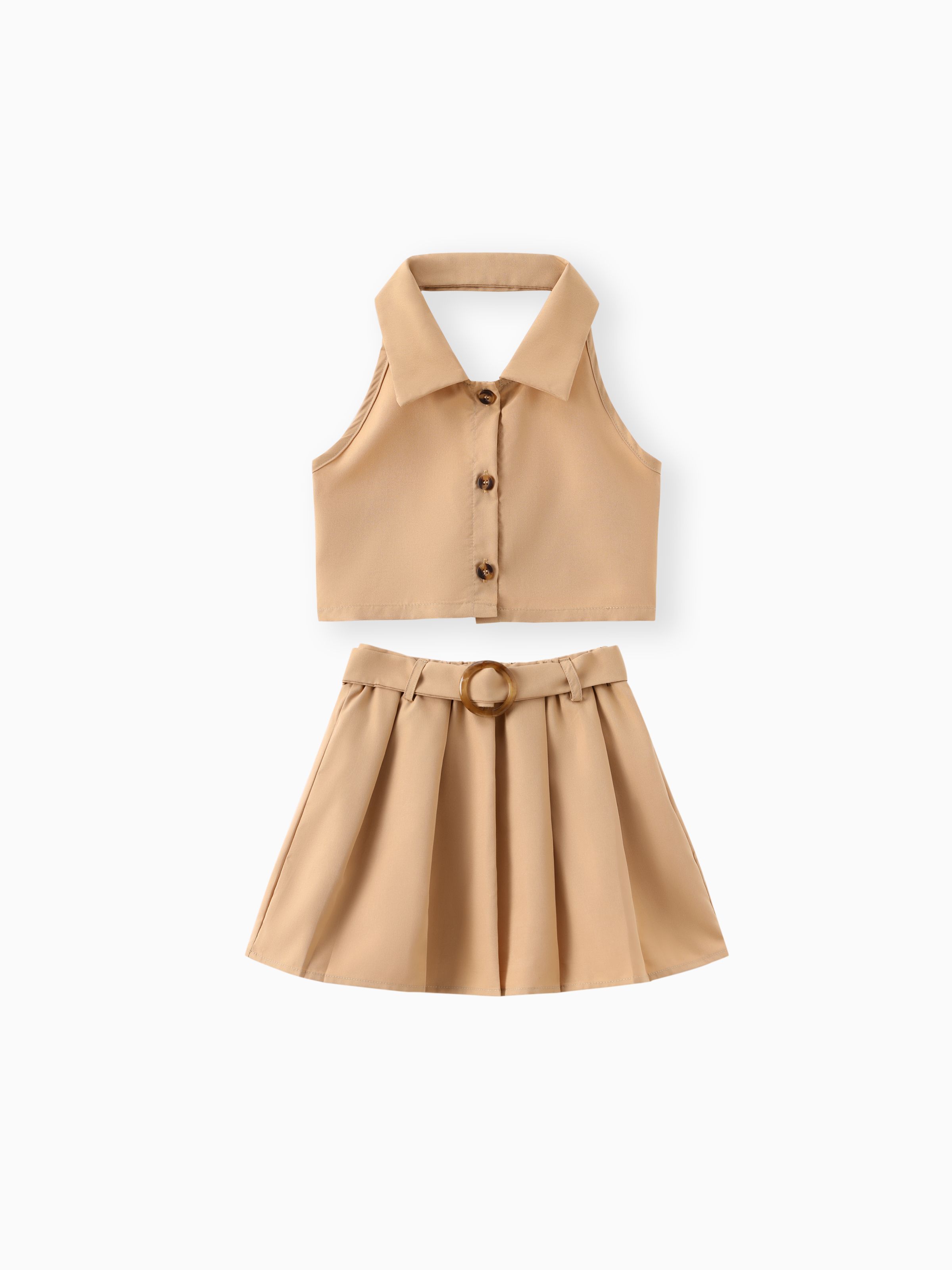 

Girls' 2pcs Brown Halter Short Skirt Set - Avant-garde Style