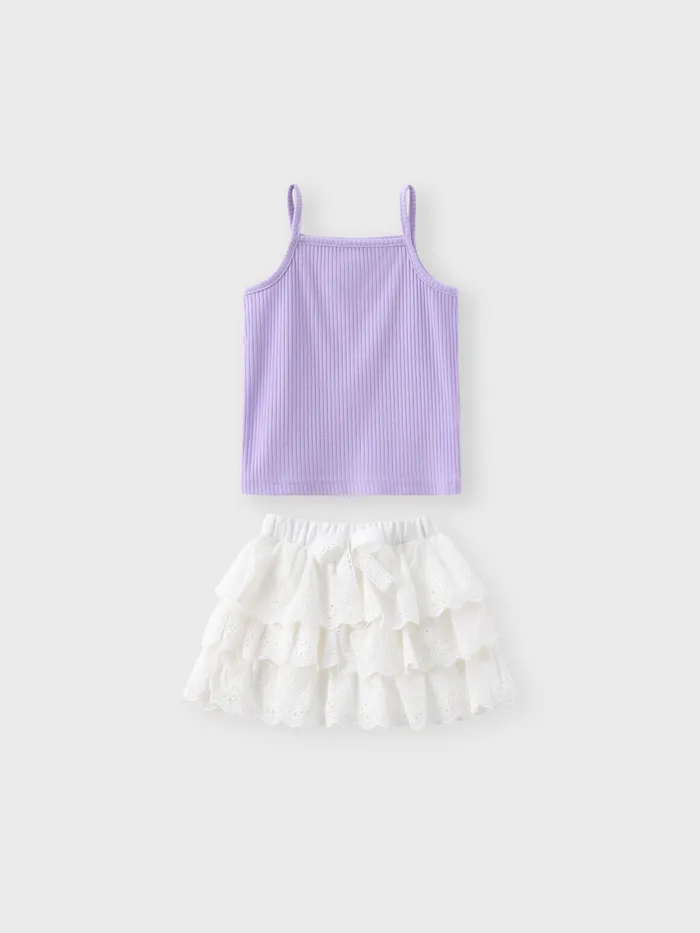 Cute Purple Suspender Top and White Princess Dress Set for Baby Girls