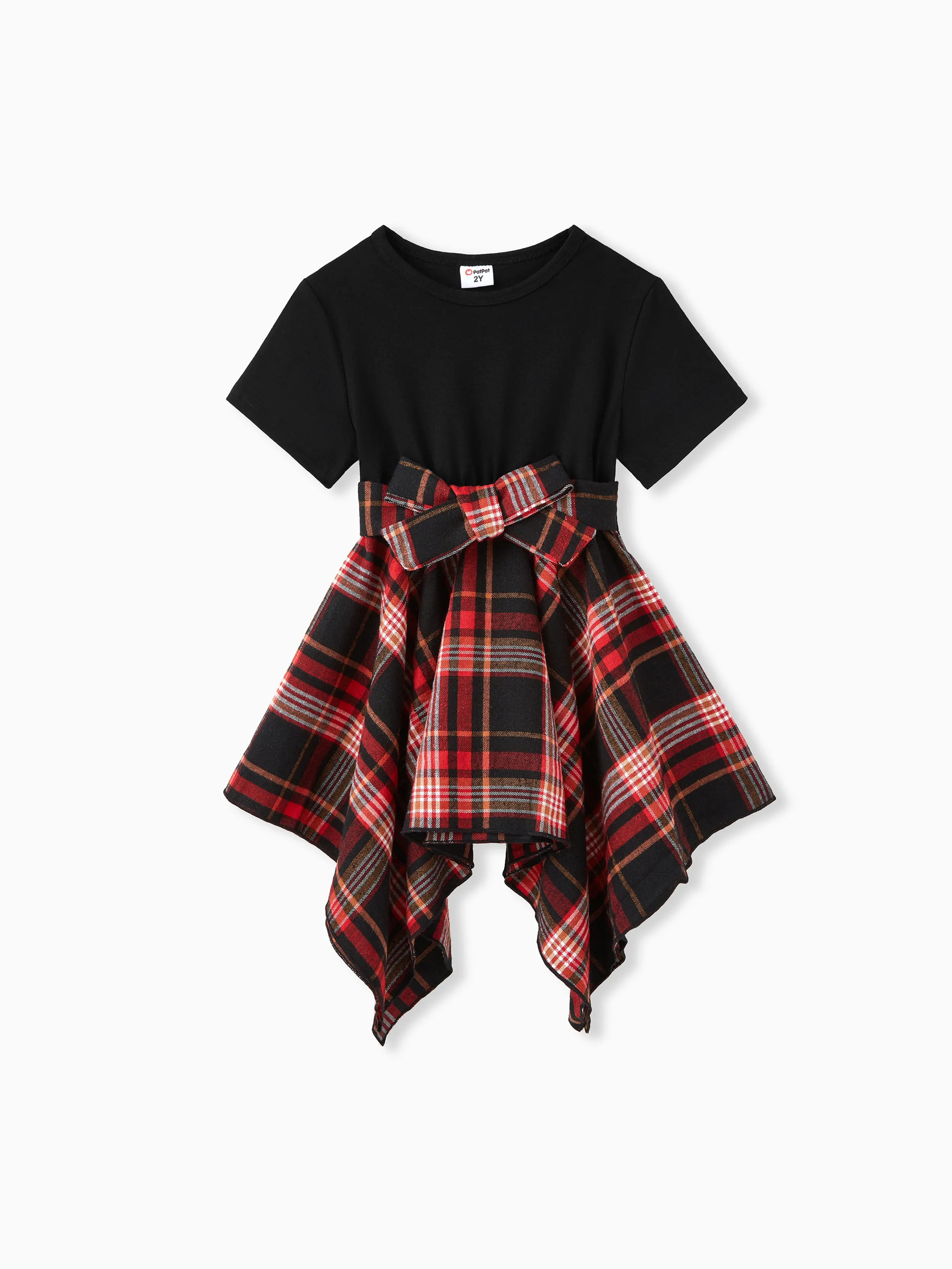 

Toddler Girl Preppy style Plaid Irregular Hem Belted Dress