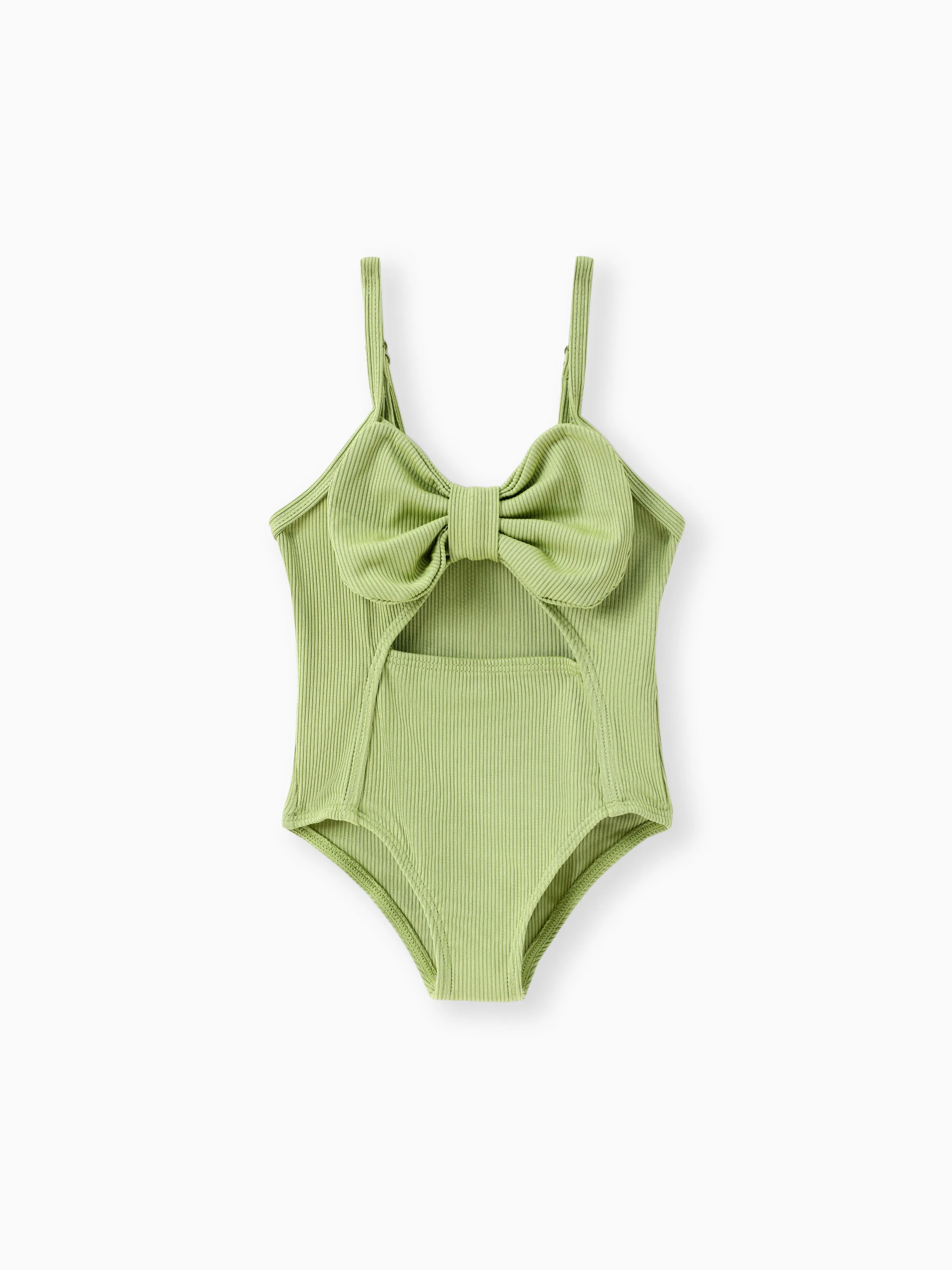 

Baby Girl Solid Bow Front Rib-knit One Piece Swimsuit