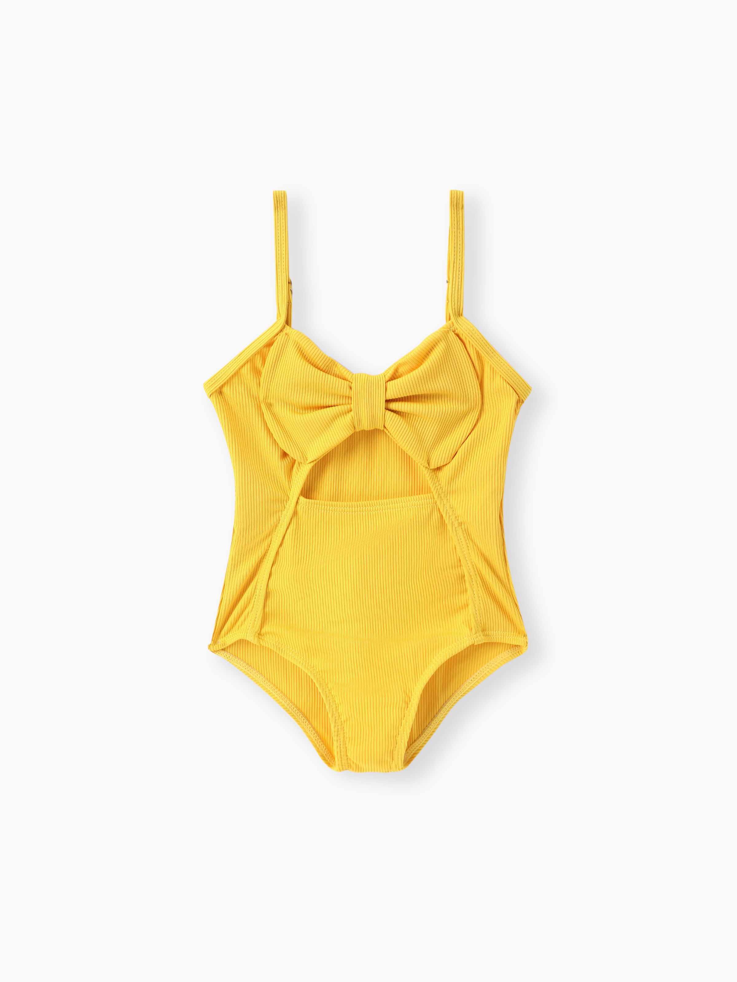 

Baby Girl Solid Bow Front Rib-knit One Piece Swimsuit
