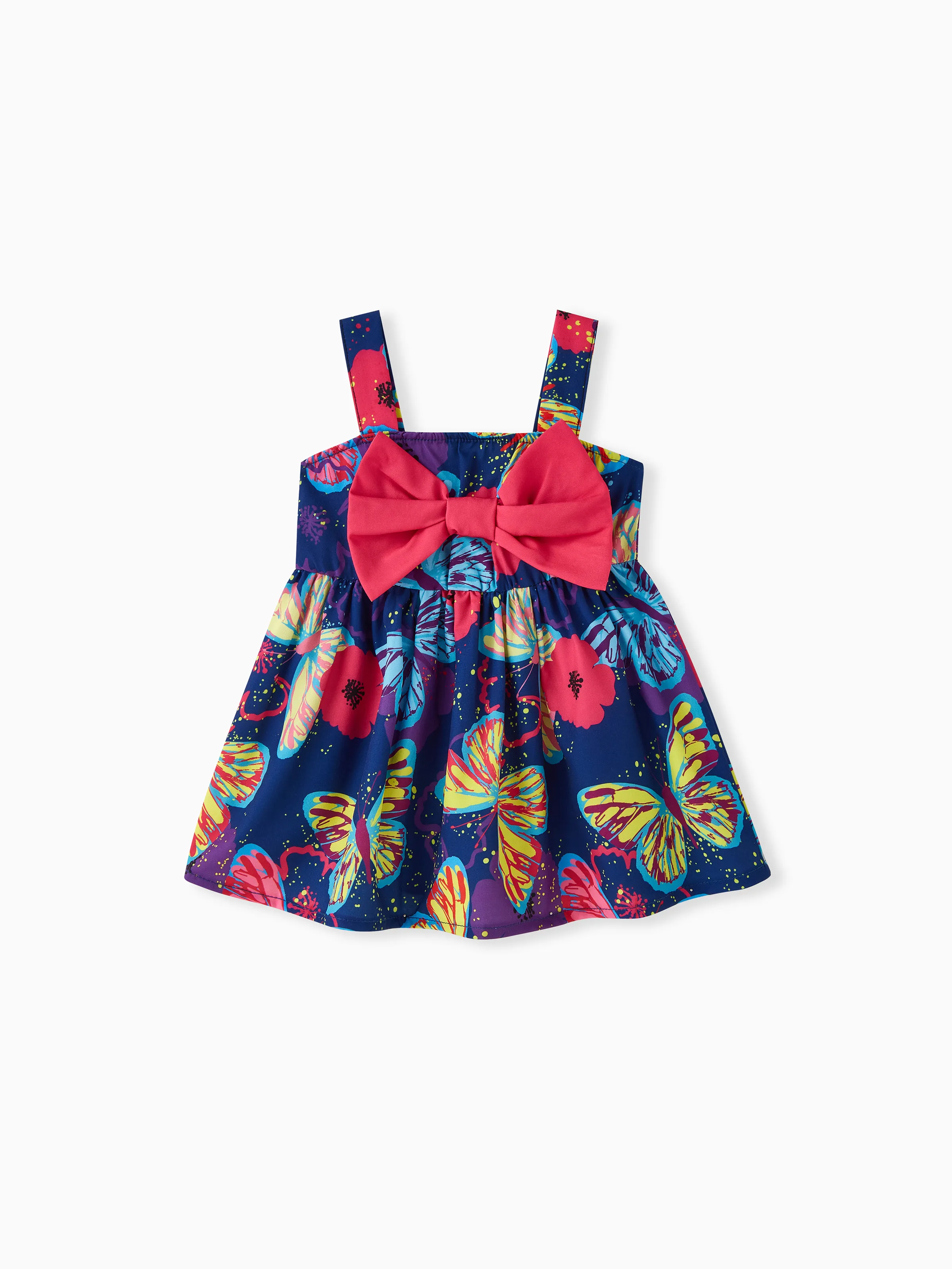 Baby Girl Bow Front Allover Butterfly Print Sleeveless Dress