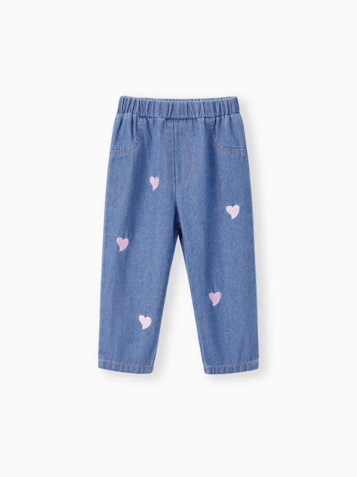 Baby Girl 100% Cotton Heart Embroidered Denim Pants Jeans