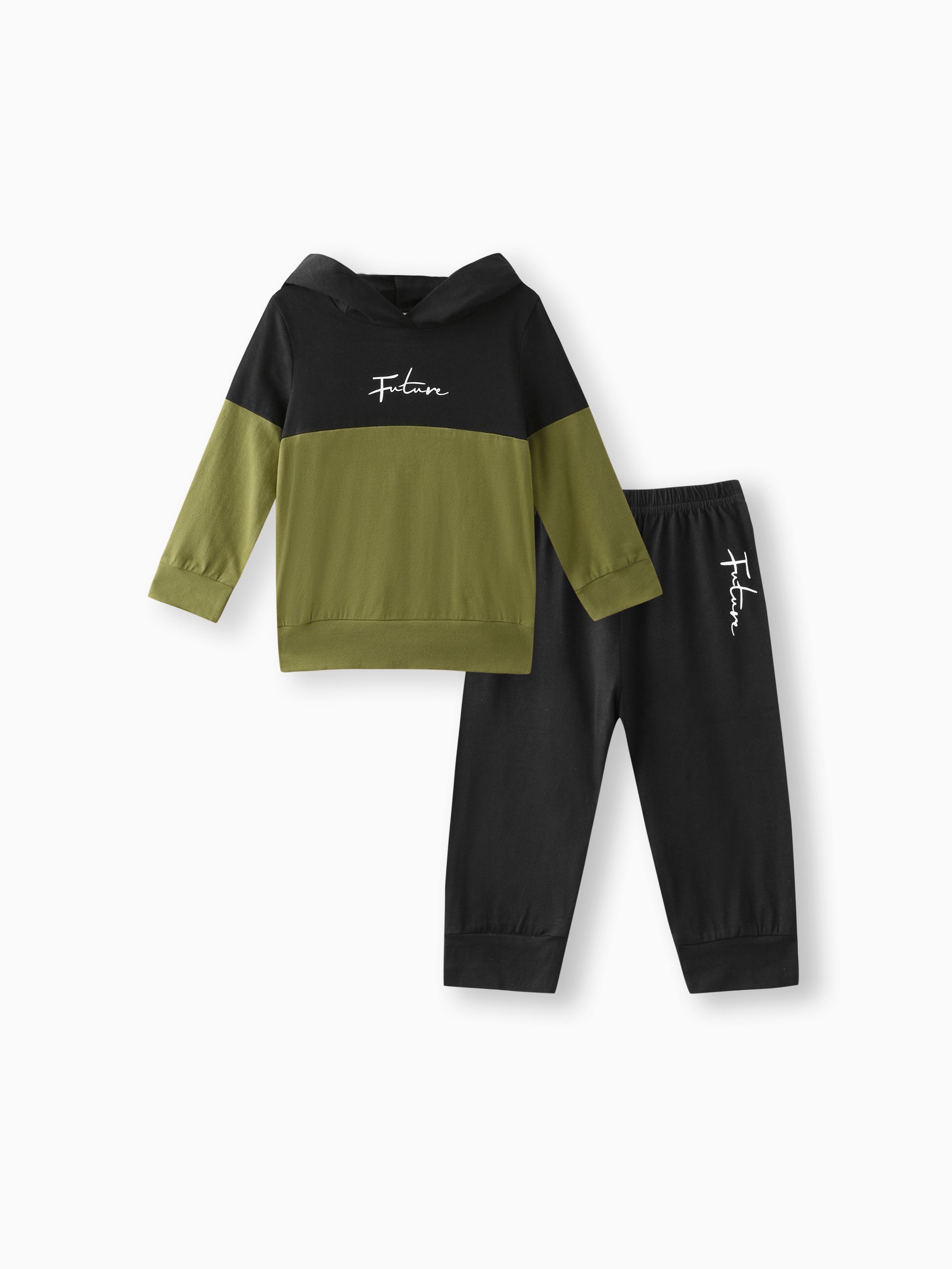 

2pcs Baby Boy 95% Cotton Long-sleeve Letter Print Colorblock Hoodie and Sweatpants Set