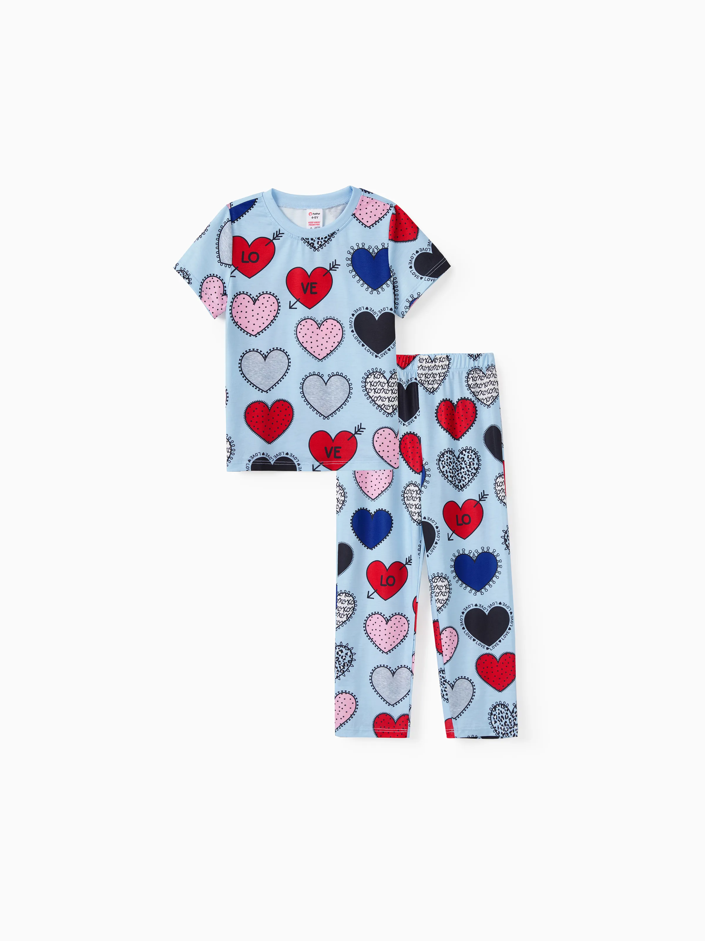 

Family Matching Text and Heart Print Polyester Pants and Tops Pajamas Sets