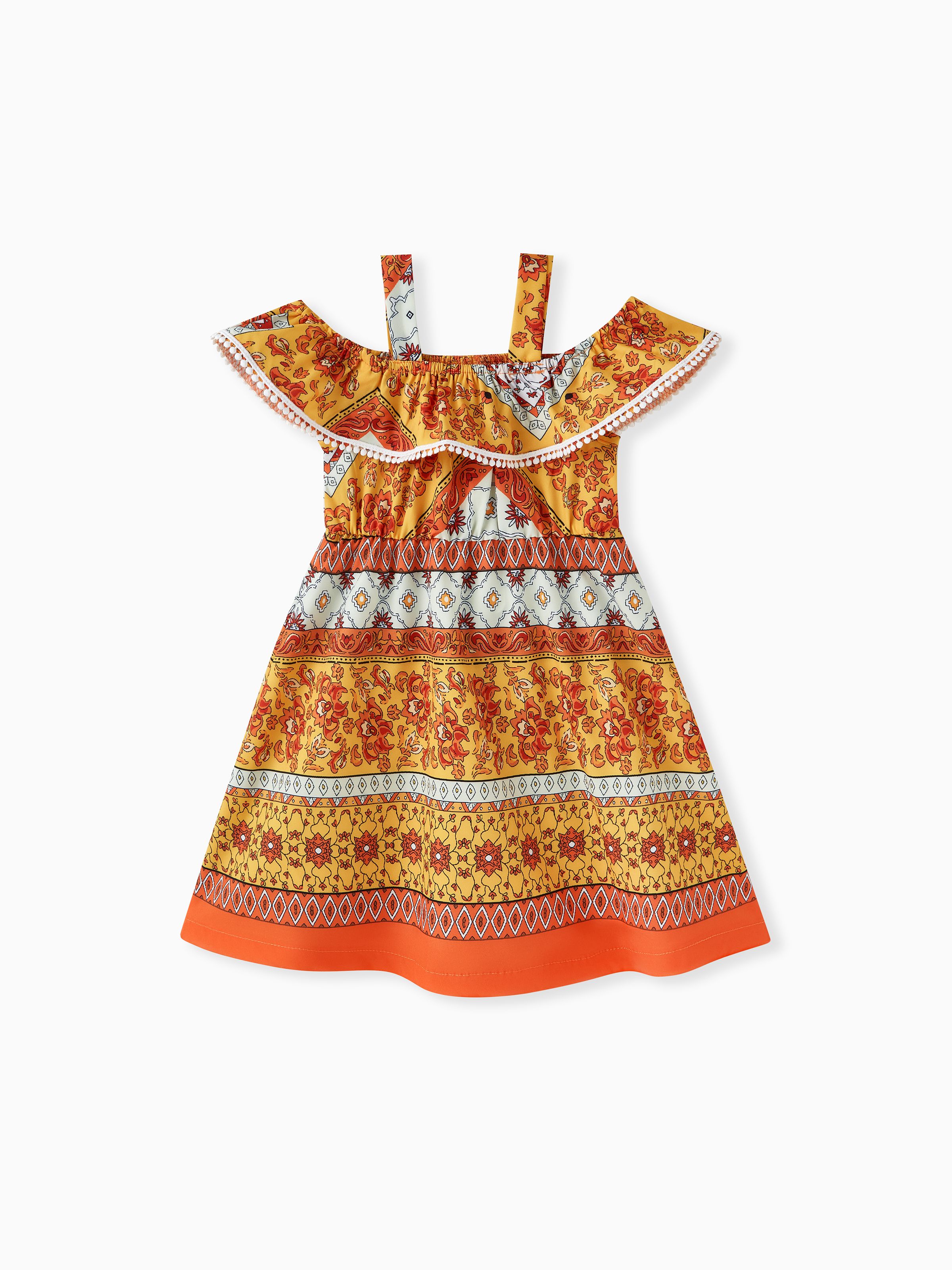 

Sweet Ethnic Toddler Girl Dress with Ruffle Edge - 1pcs