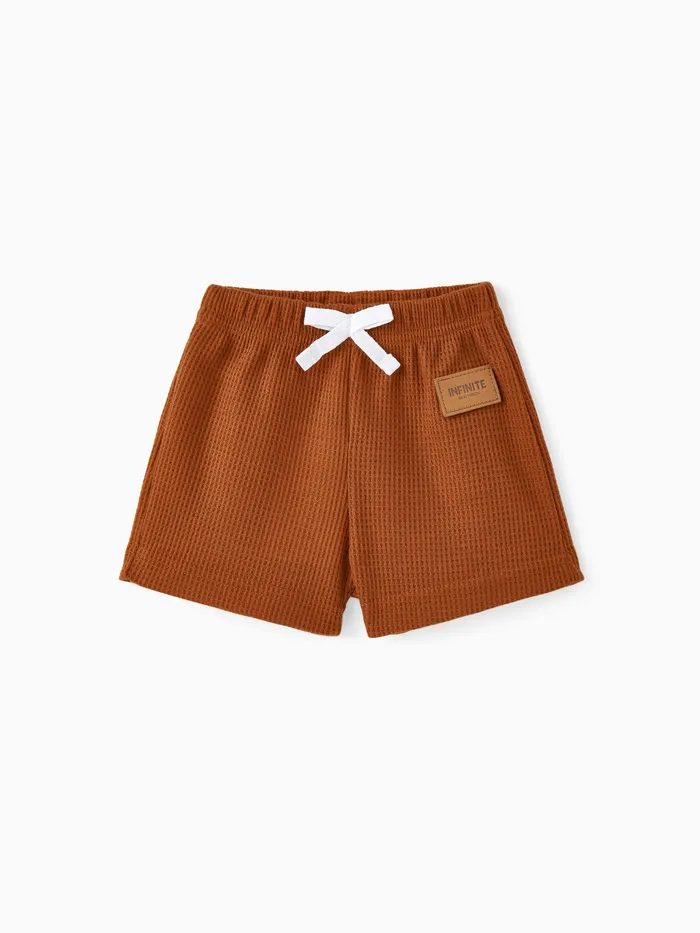 Baby Boy/Girl Badge Detail Solid Waffle Textured Shorts