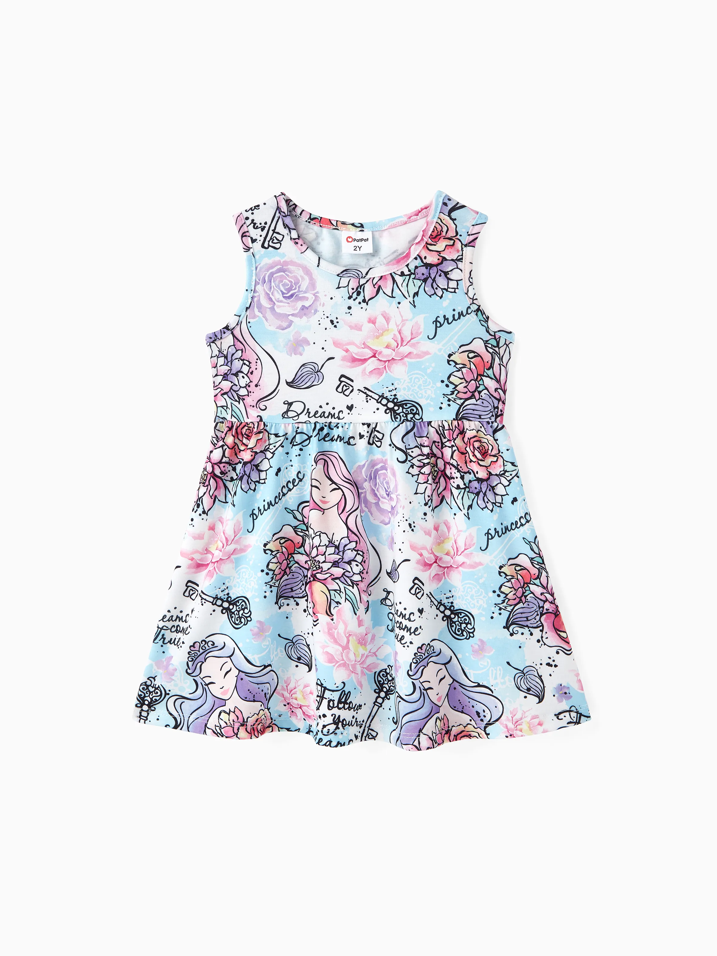 

Toddler Girl Character＆Floral Pattern Sleeveless Dress=