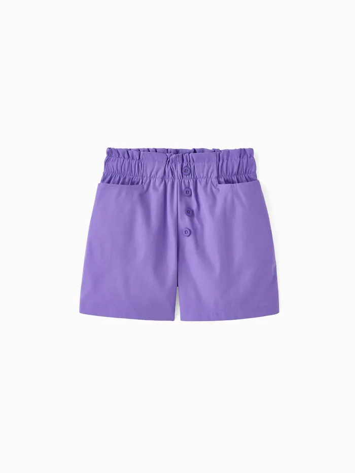 Lindos pantalones cortos de encaje de cintura alta para niñas, tela de poliéster, juego de 1 pieza, estilo casual, color sólido