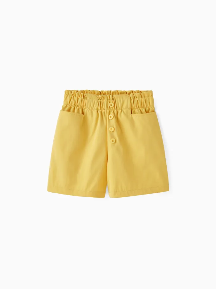 Shorts bonitos de renda de cintura alta para meninas, tecido de poliéster, conjunto 1pc, estilo casual, cor sólida