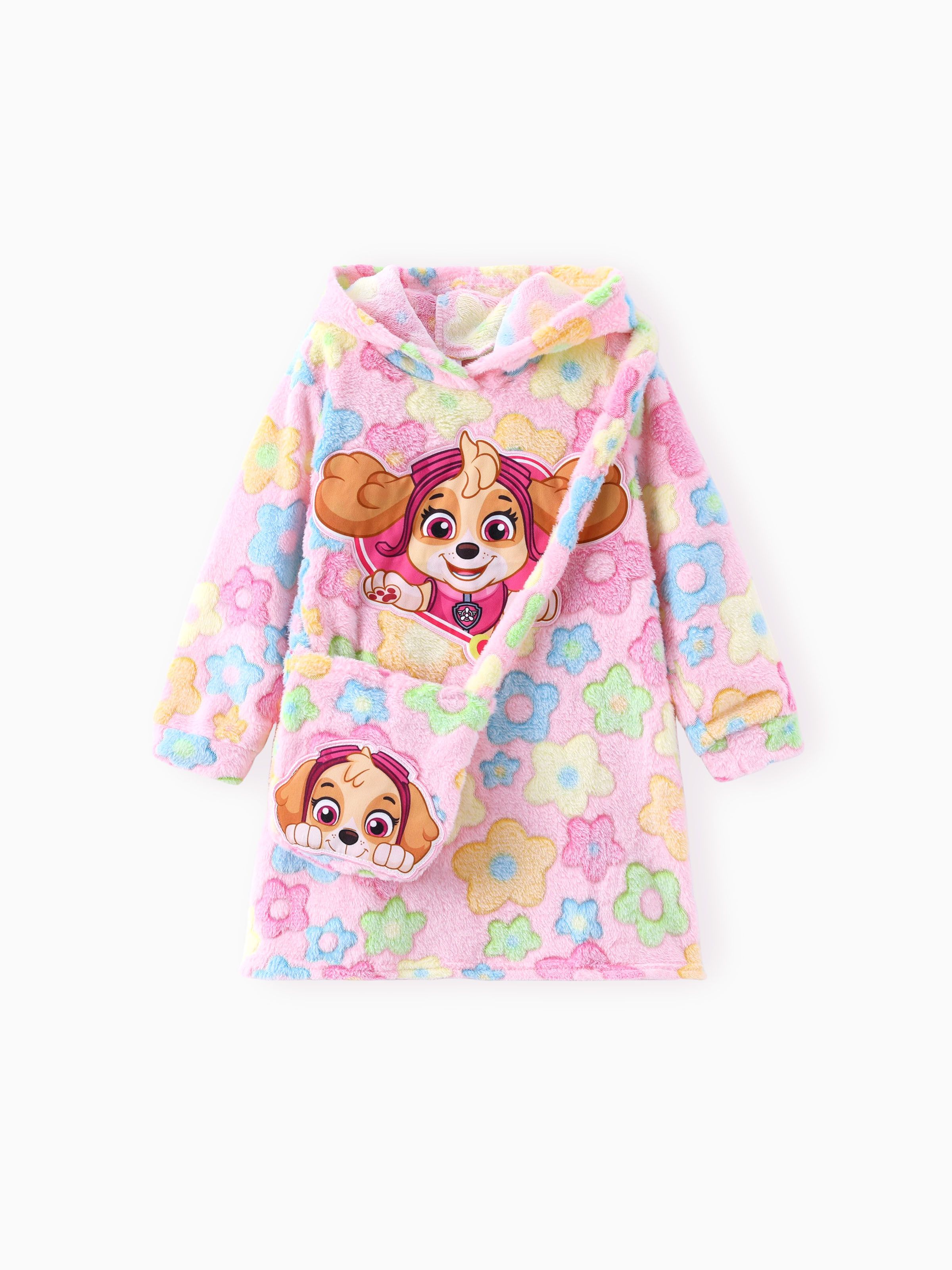 

Paw Patrol Toddlers Girl 2pc Embroidered Character Flower Print Plush Hooded Dress With Cute Skye Bag Set