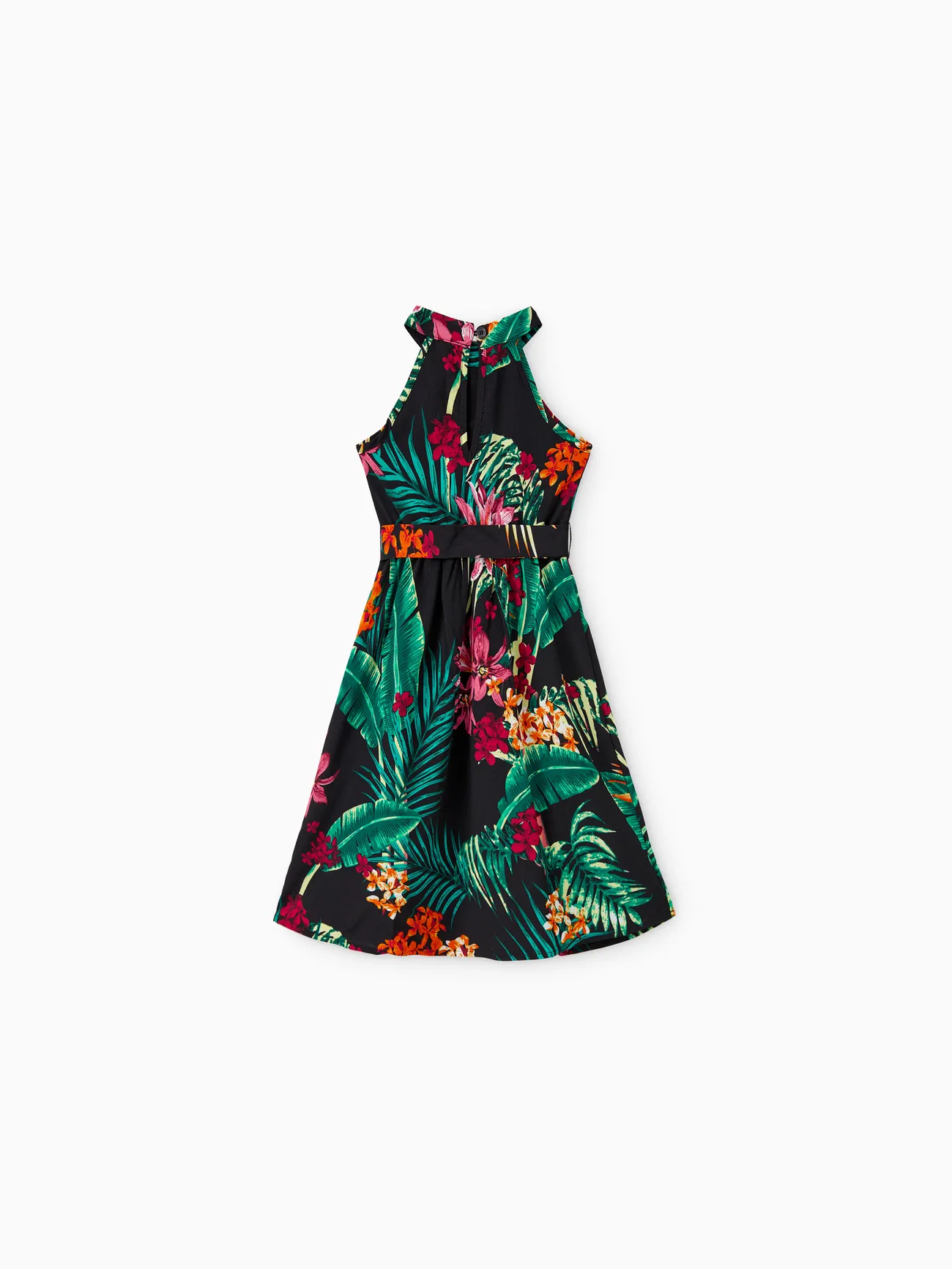 Girl - Black Matching Family Tropical Vacation Sets - Plant Floral Print Shirts and Dresses for Hawaii/Cruise/Resort - Black - image 8