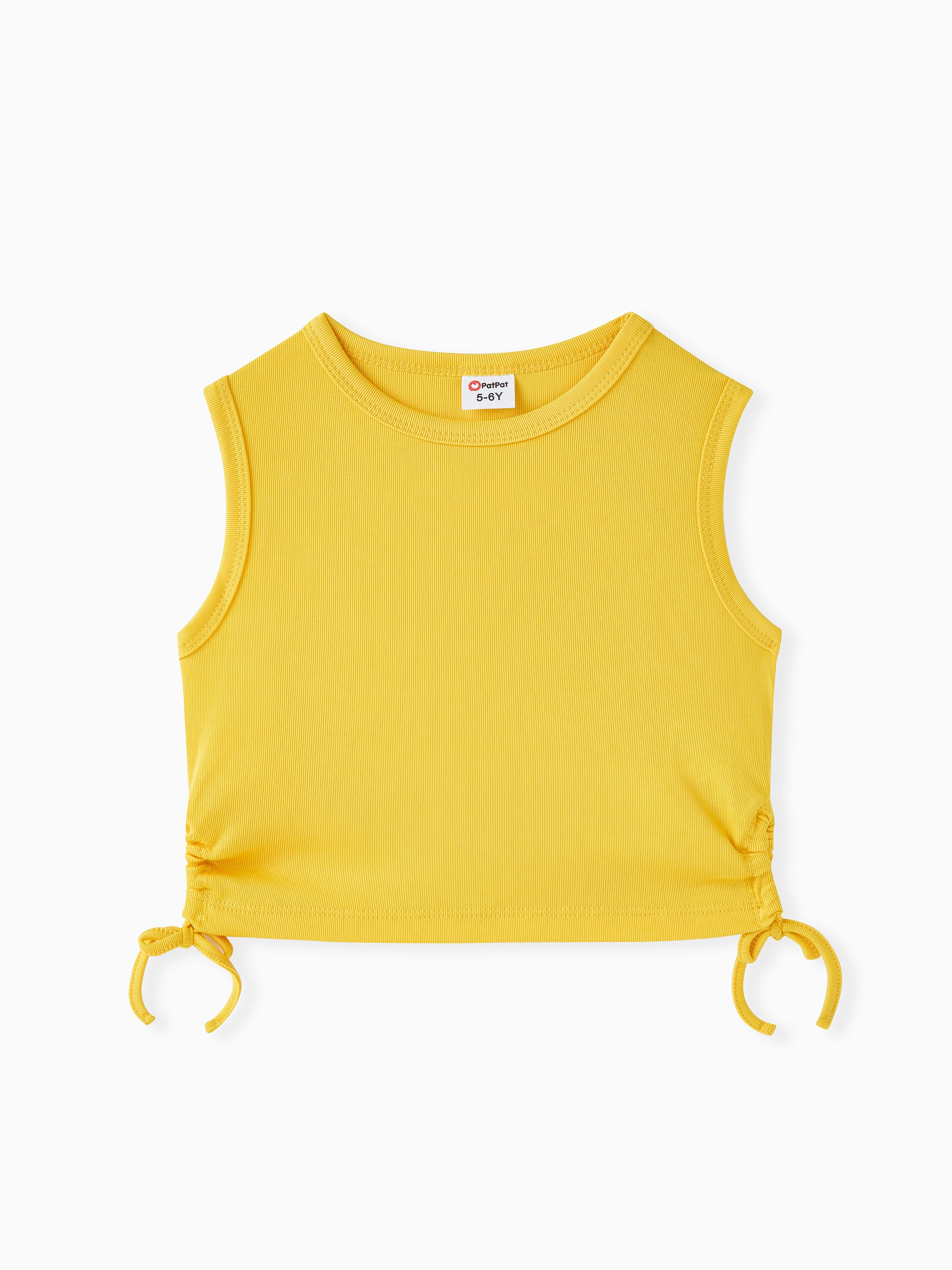 

Girl's Basic Sleeveless Drawstring Tight T-Shirt in Polyester-Spandex Blend