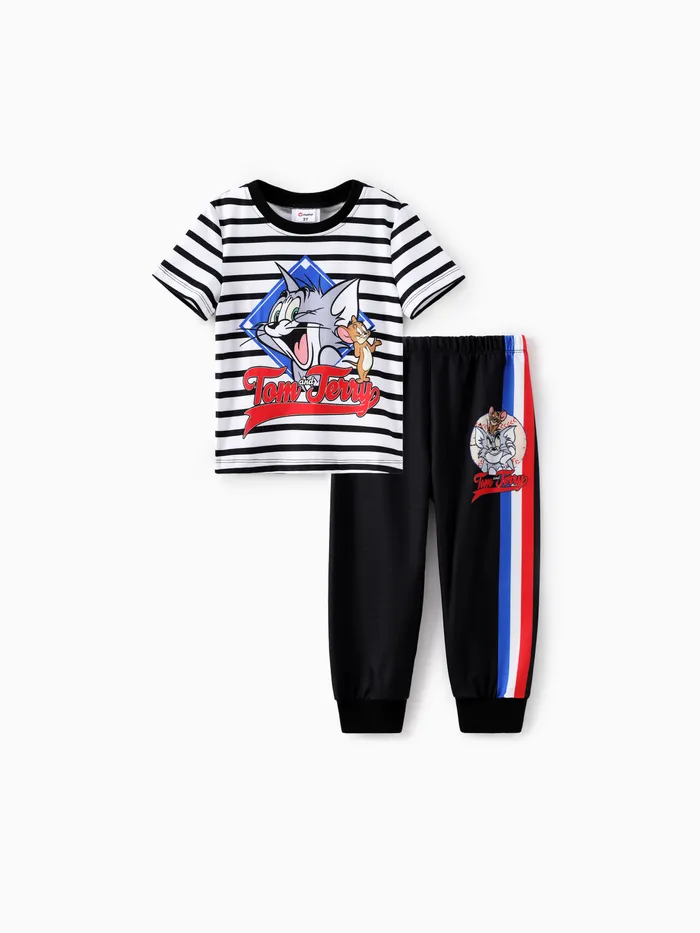Tom e Jerry Toddler Boys 2pc Stripe Print Tee con set di pantaloni 