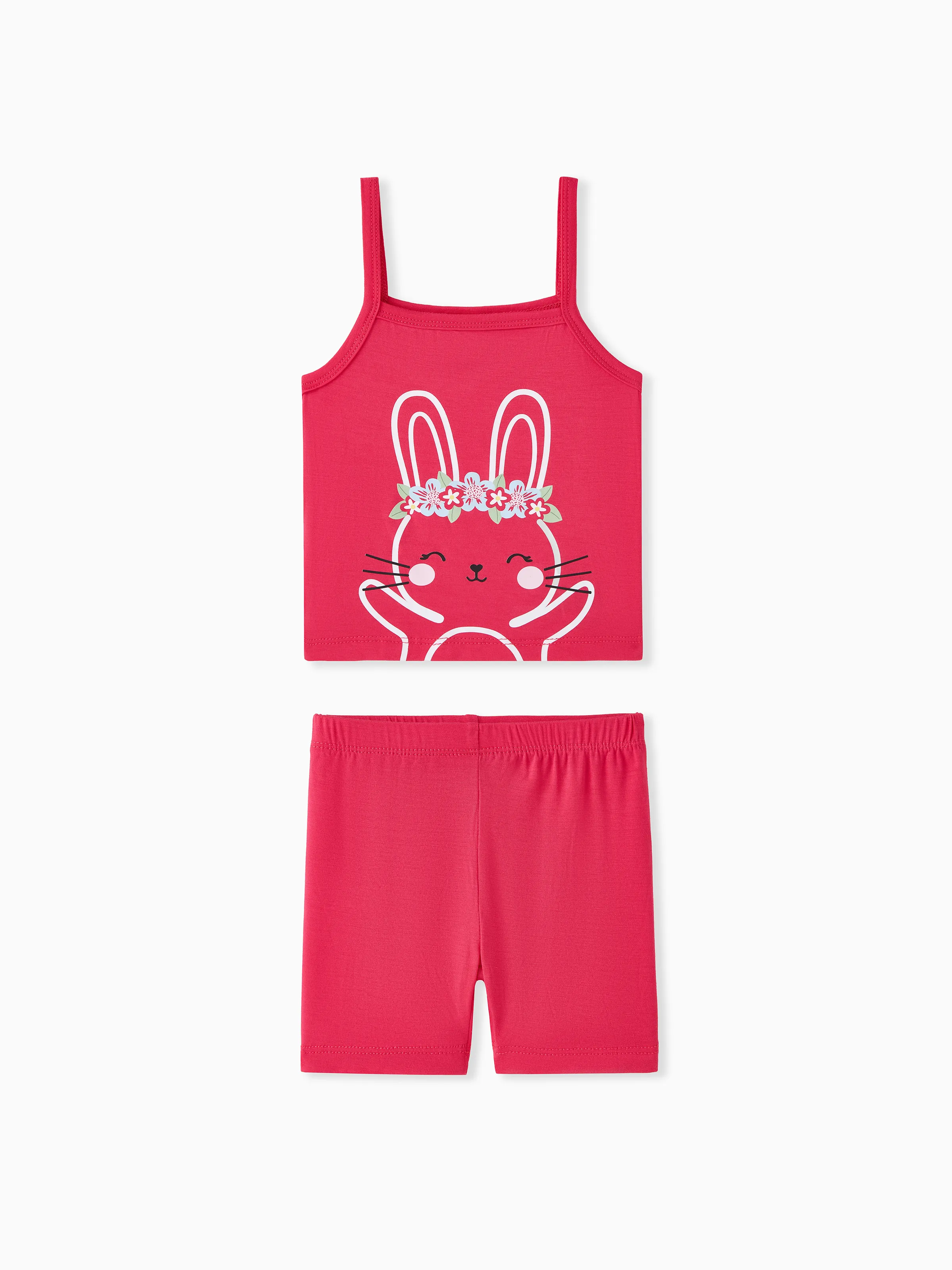 Baby/Toddler Girl 2pcs Bamboo Fiber Rabbit Print Camisole and Shorts Pajama Set