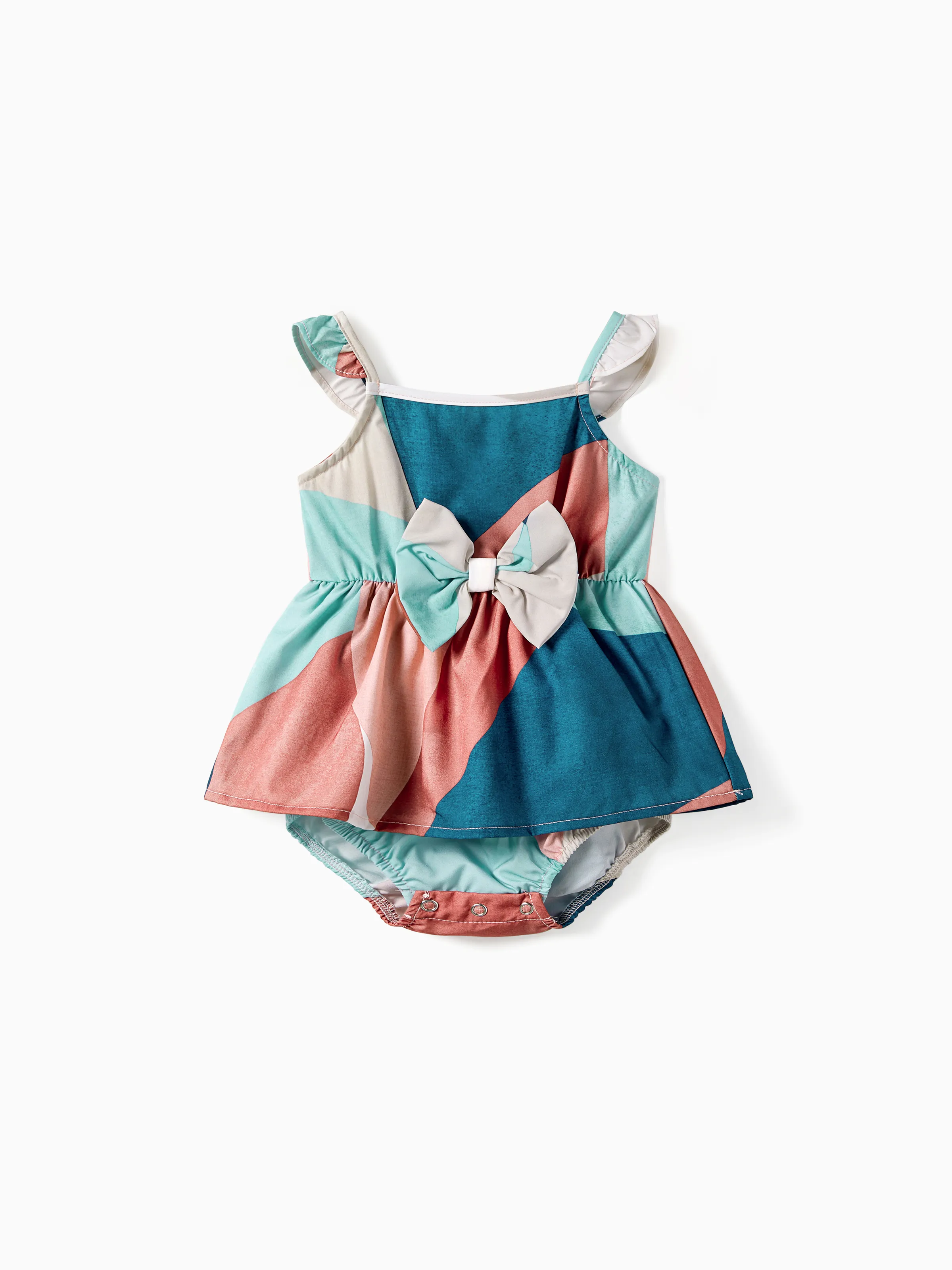 

Mommy and Me Multi-Color High Neck Halter Ruffle Hem Belted Dress