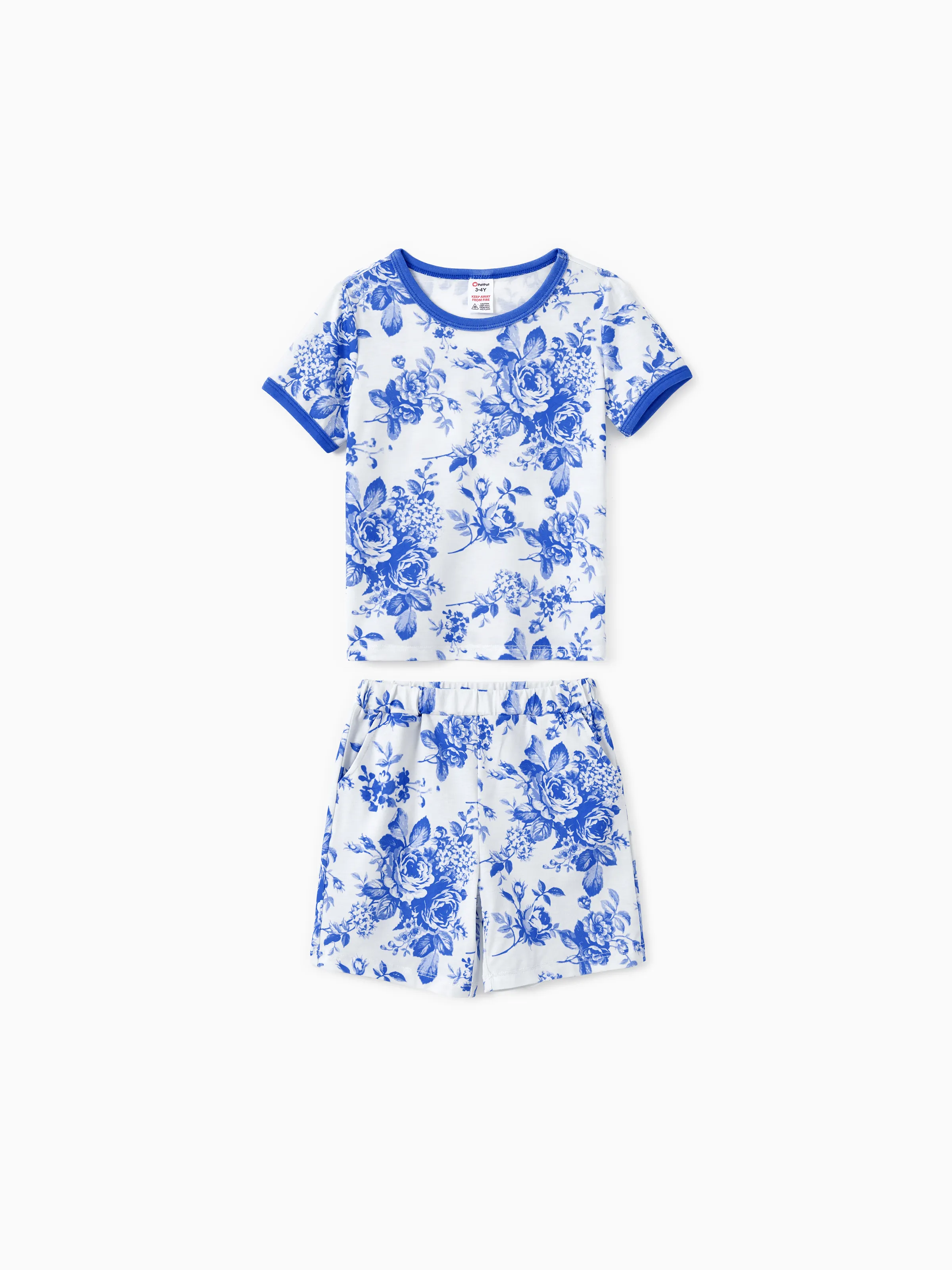 

Family Matching Blue Floral Drawstring Pajamas