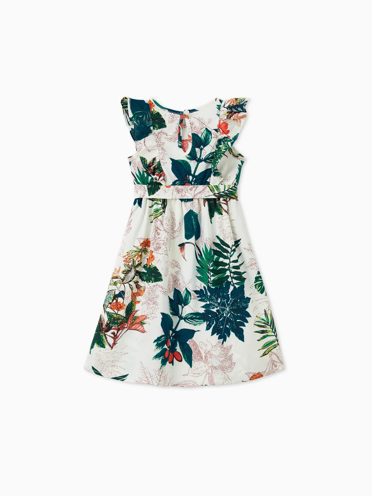 Girl - Family Matching Allover Plant Floral Print Dresses and Short-sleeve Shirts Sets - Green - image 8