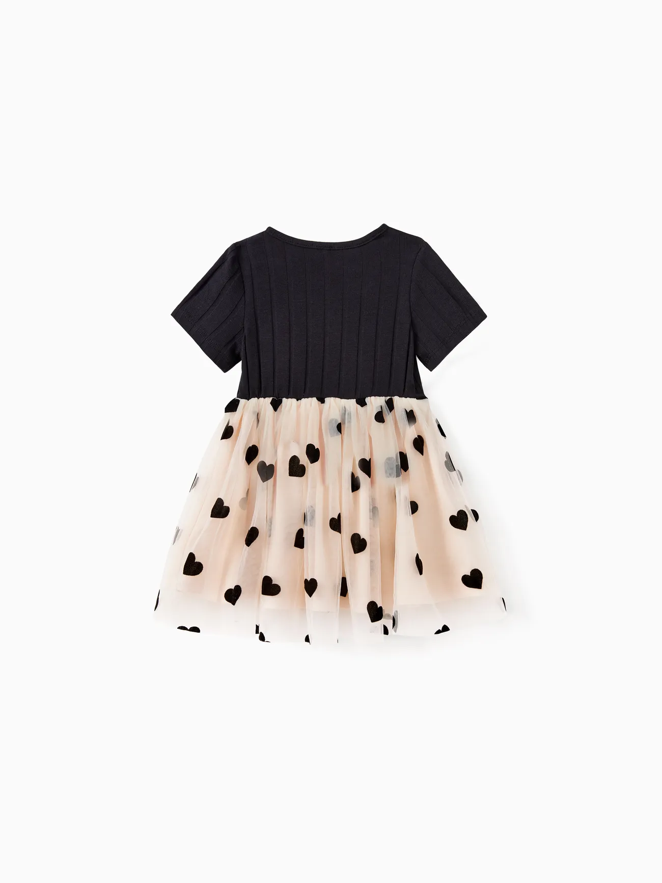 Baby Girl - Mother Daughter Dresses - Black Top Spliced Heart Pattern Mesh Dresses - Apricot - image 13
