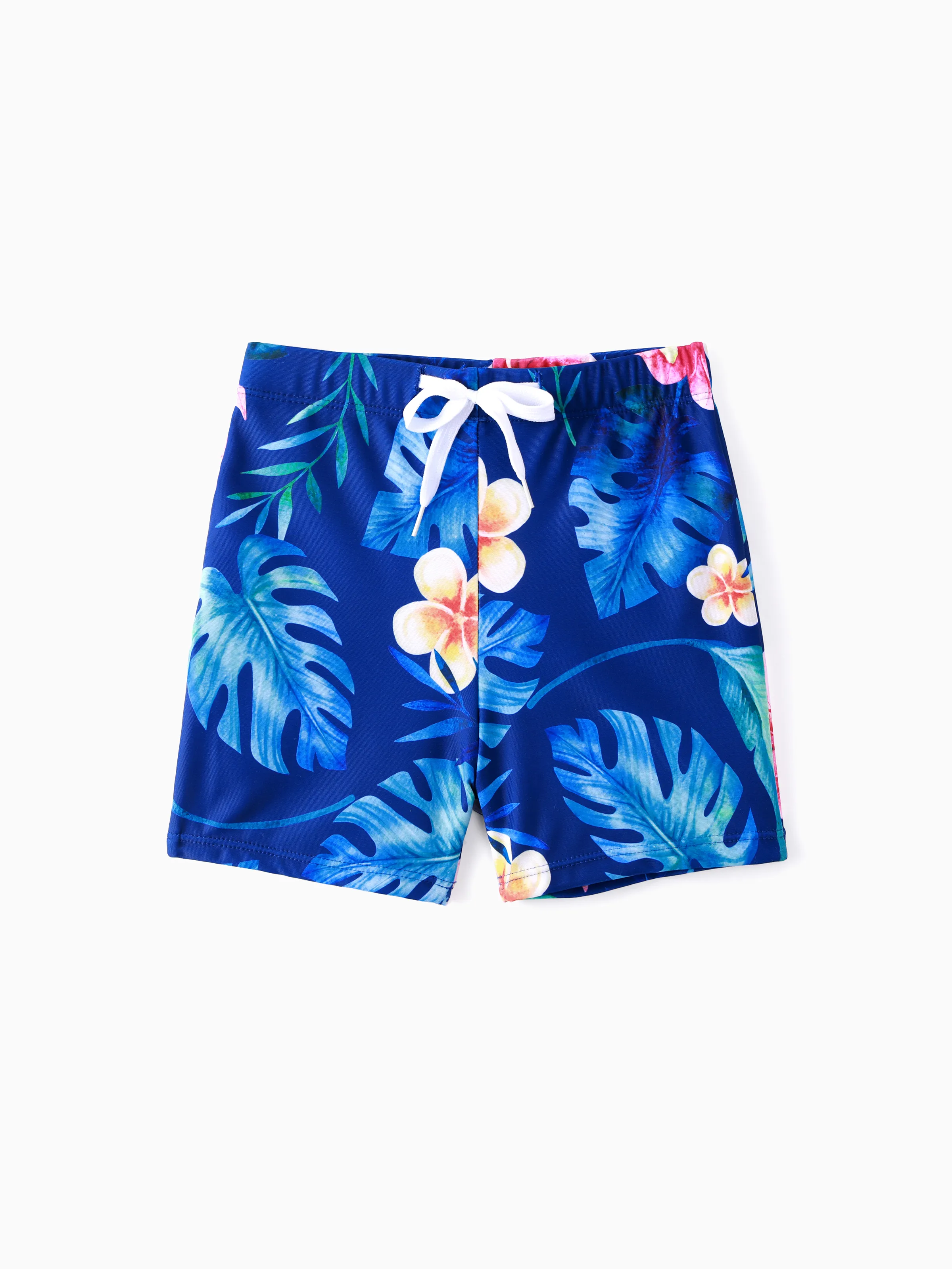 

Family Matching Blue Floral Drawstring Swim Trunk or Ruffle Sleeves Bikini