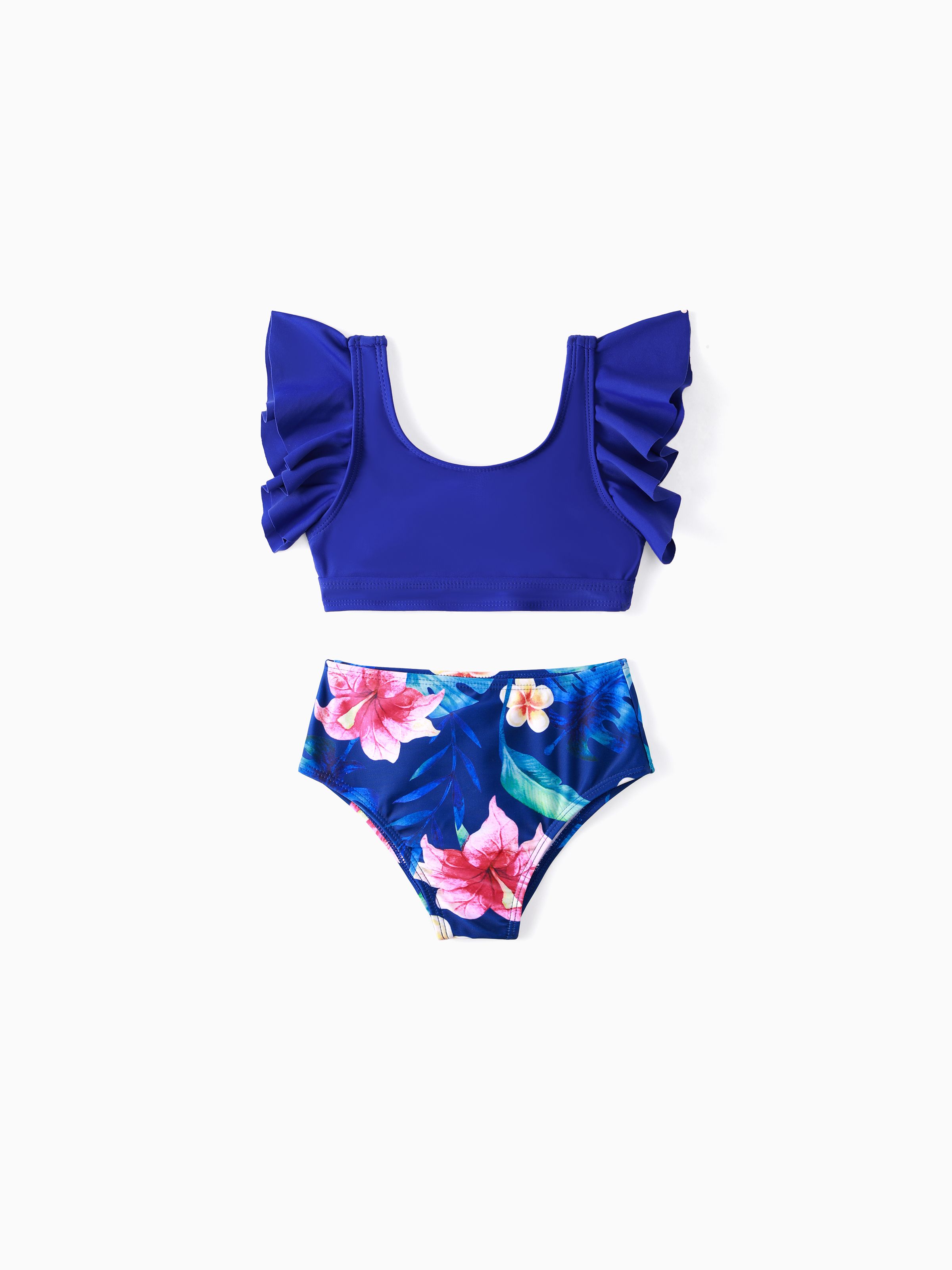 

Family Matching Blue Floral Drawstring Swim Trunk or Ruffle Sleeves Bikini