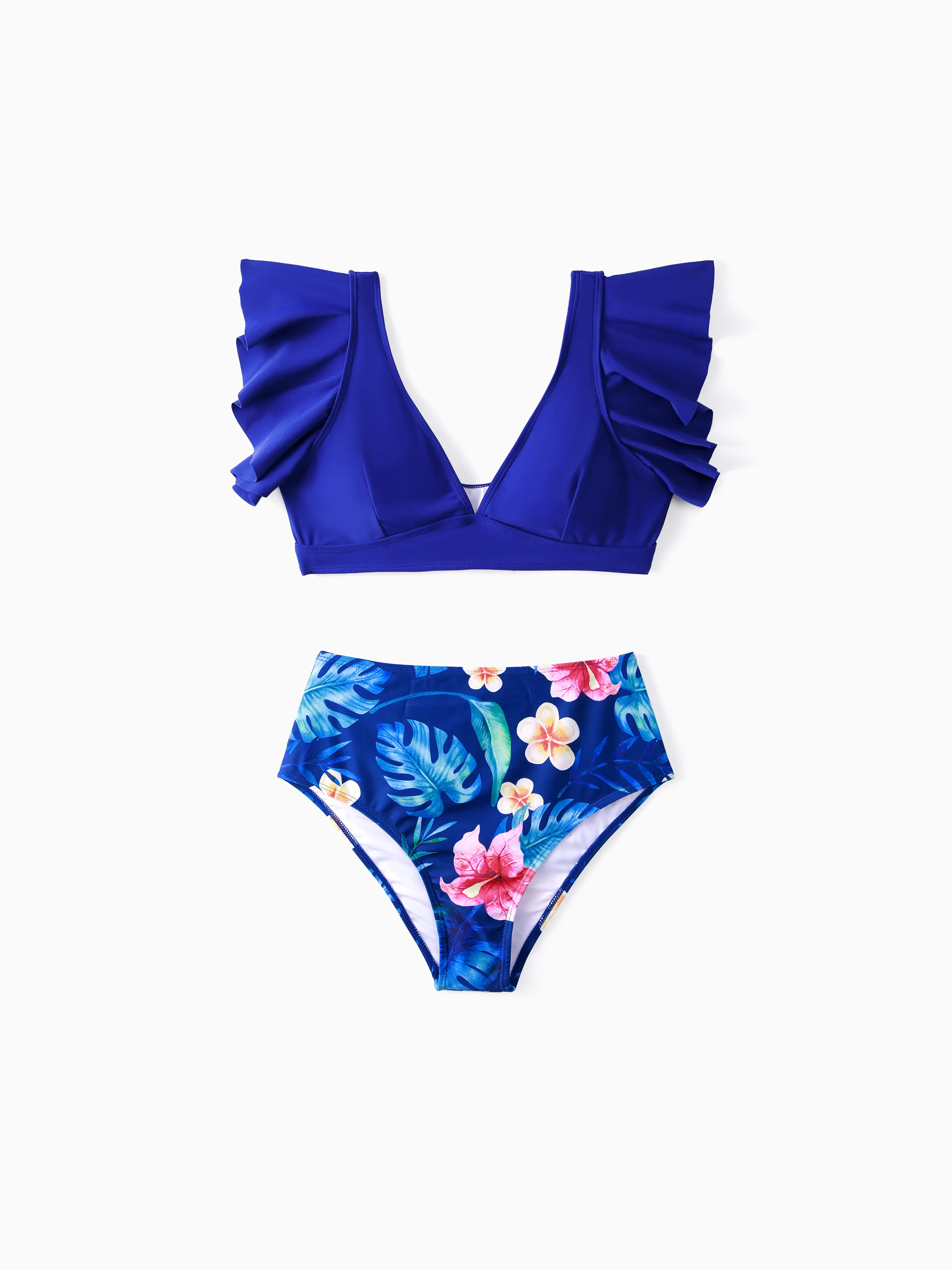 

Family Matching Blue Floral Drawstring Swim Trunk or Ruffle Sleeves Bikini