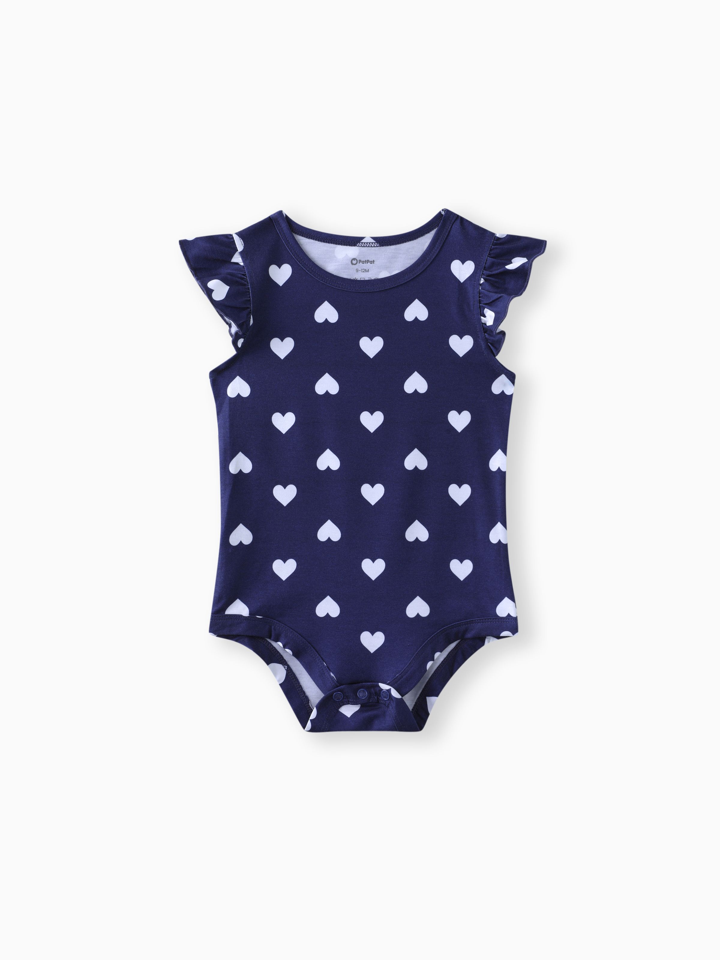 

Baby Girl Naia™ Heart Print Flutter-sleeve Rompers