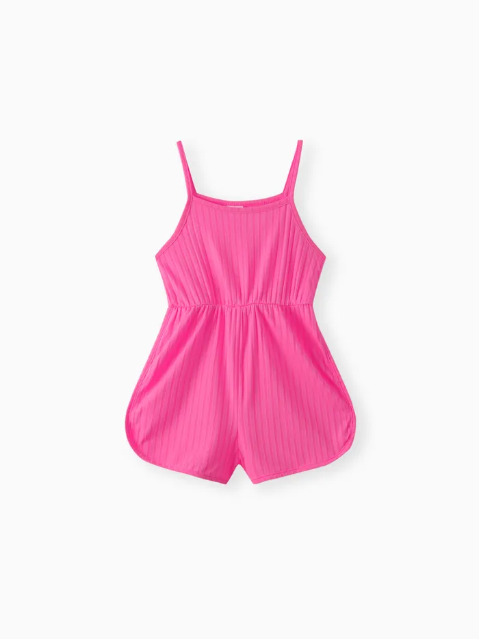 Toddler Girl Solid Color Ribbed Cami Rompers