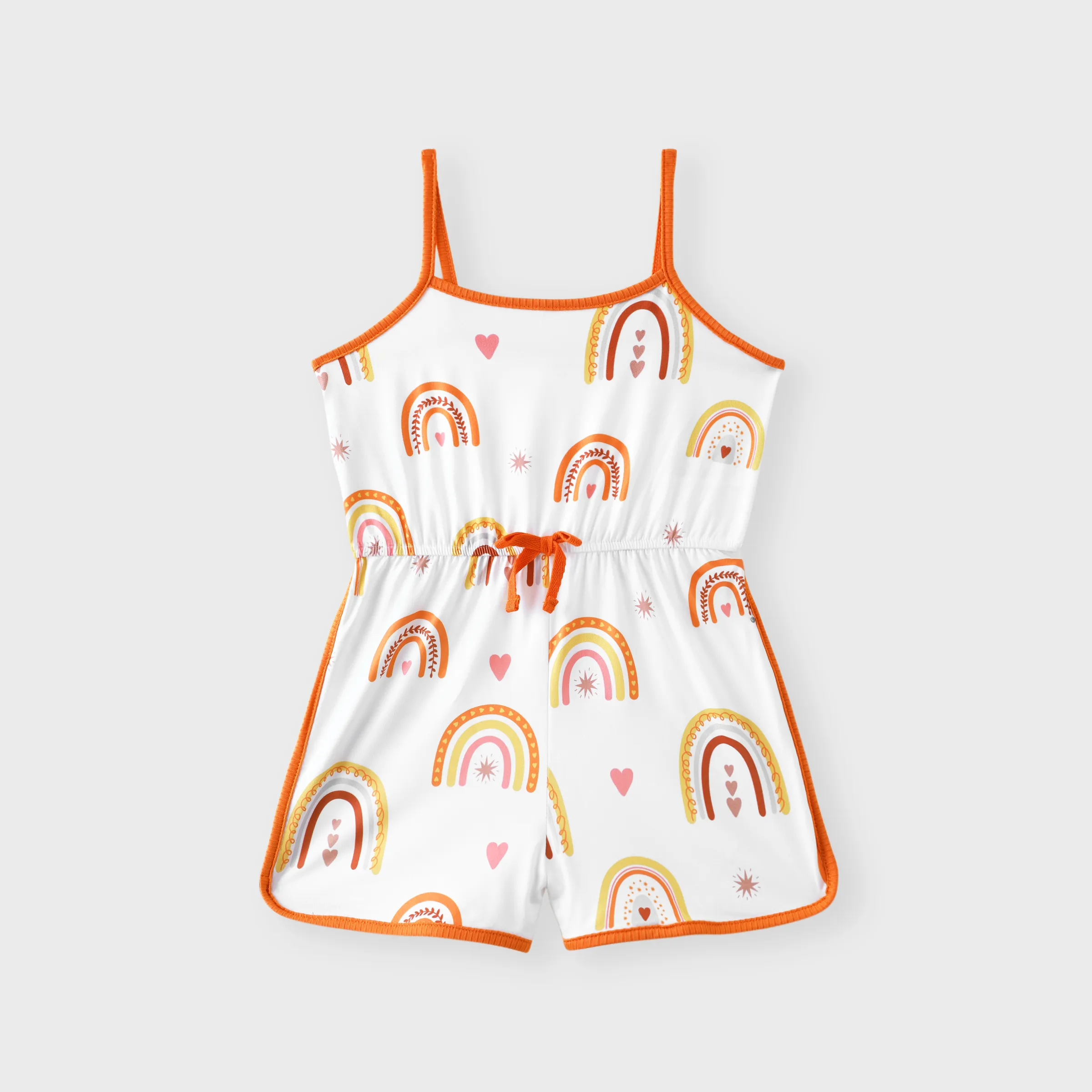 

Toddler Girl Rainbow Print Bowknot Design Cami Romper Jumpsuit Shorts