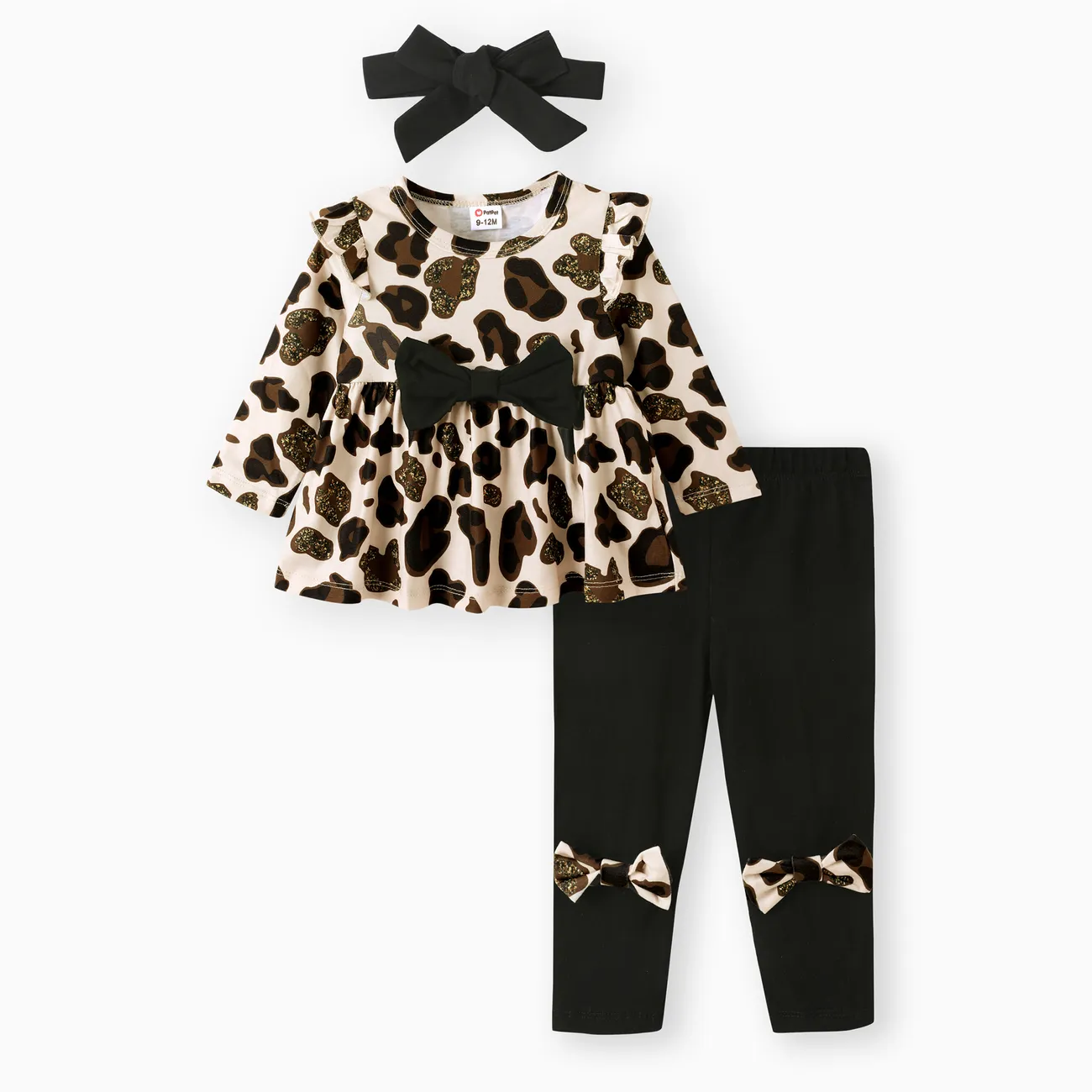 Baby Girl Clothes 3pcs Leopard Ruffle Top and Leggings with Headband Set