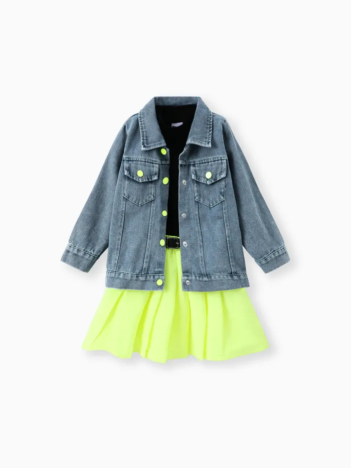 4PCS Toddler Girl  Solid Color Avant-garde Lapel jacket/vest/ skirt/waistbag Set